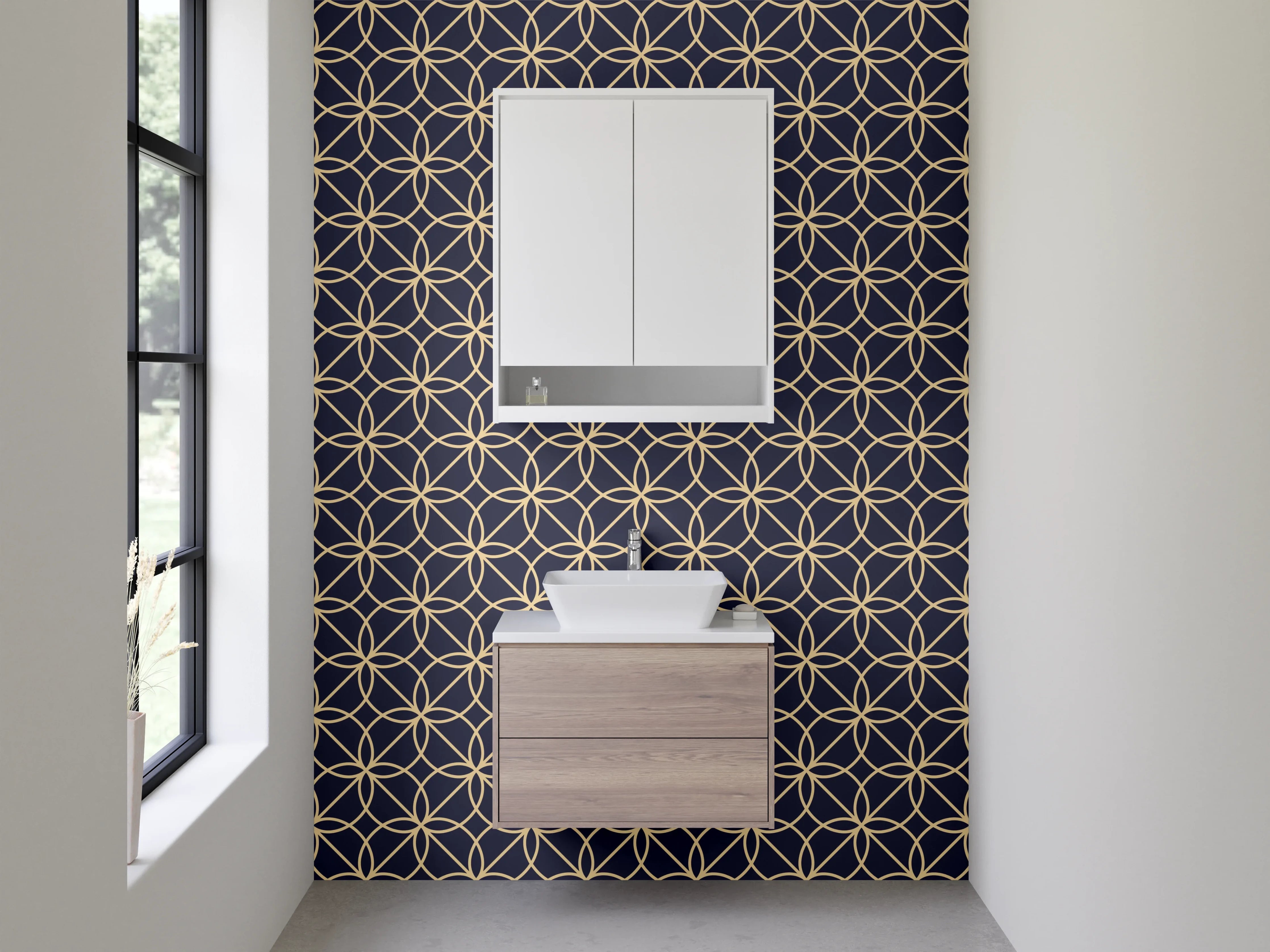Waschbecken-Rückwand - Modernes geometrisches Muster Dunkelgold