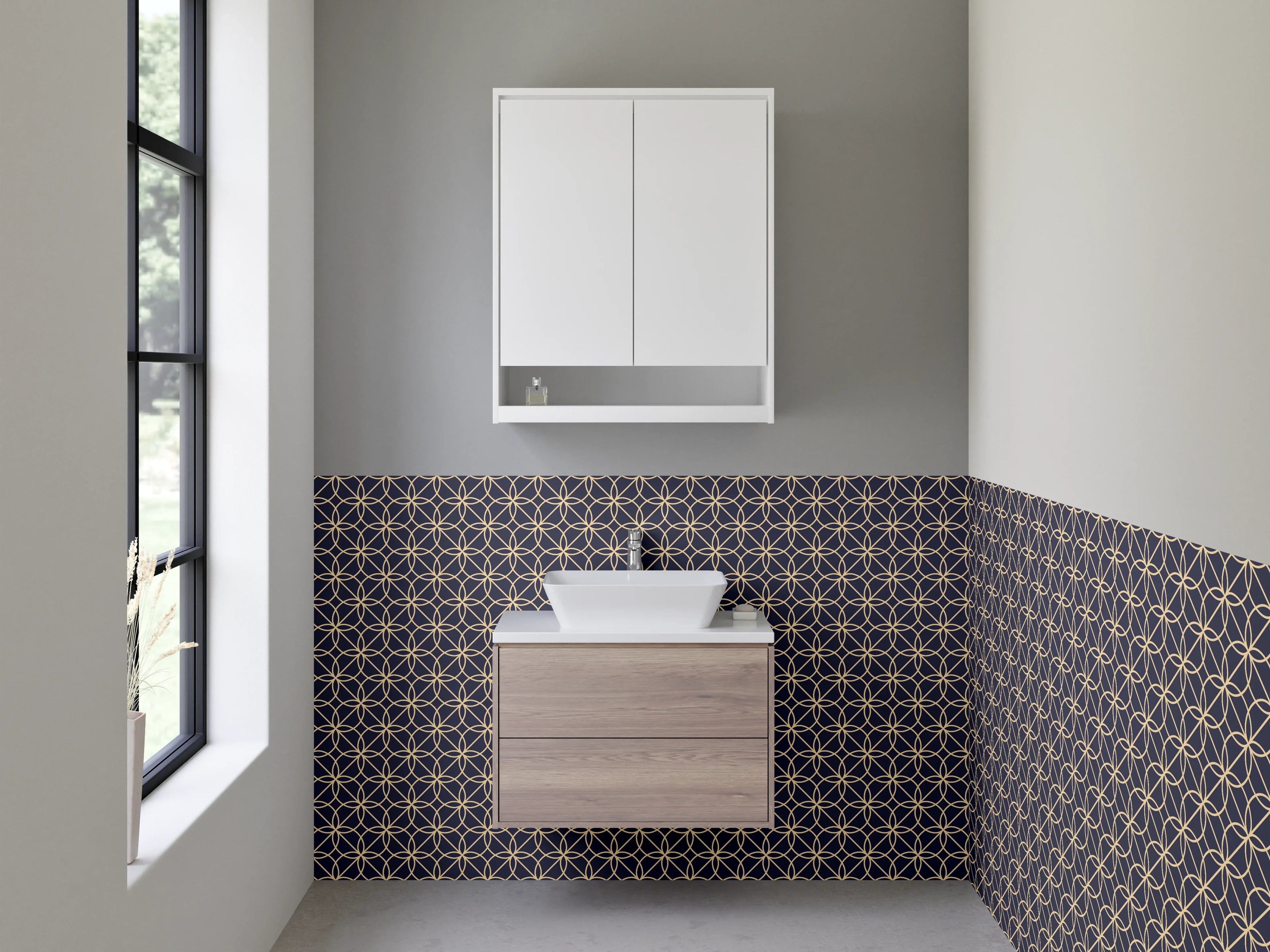 Waschbecken-Rückwand - Modernes geometrisches Muster Dunkelgold