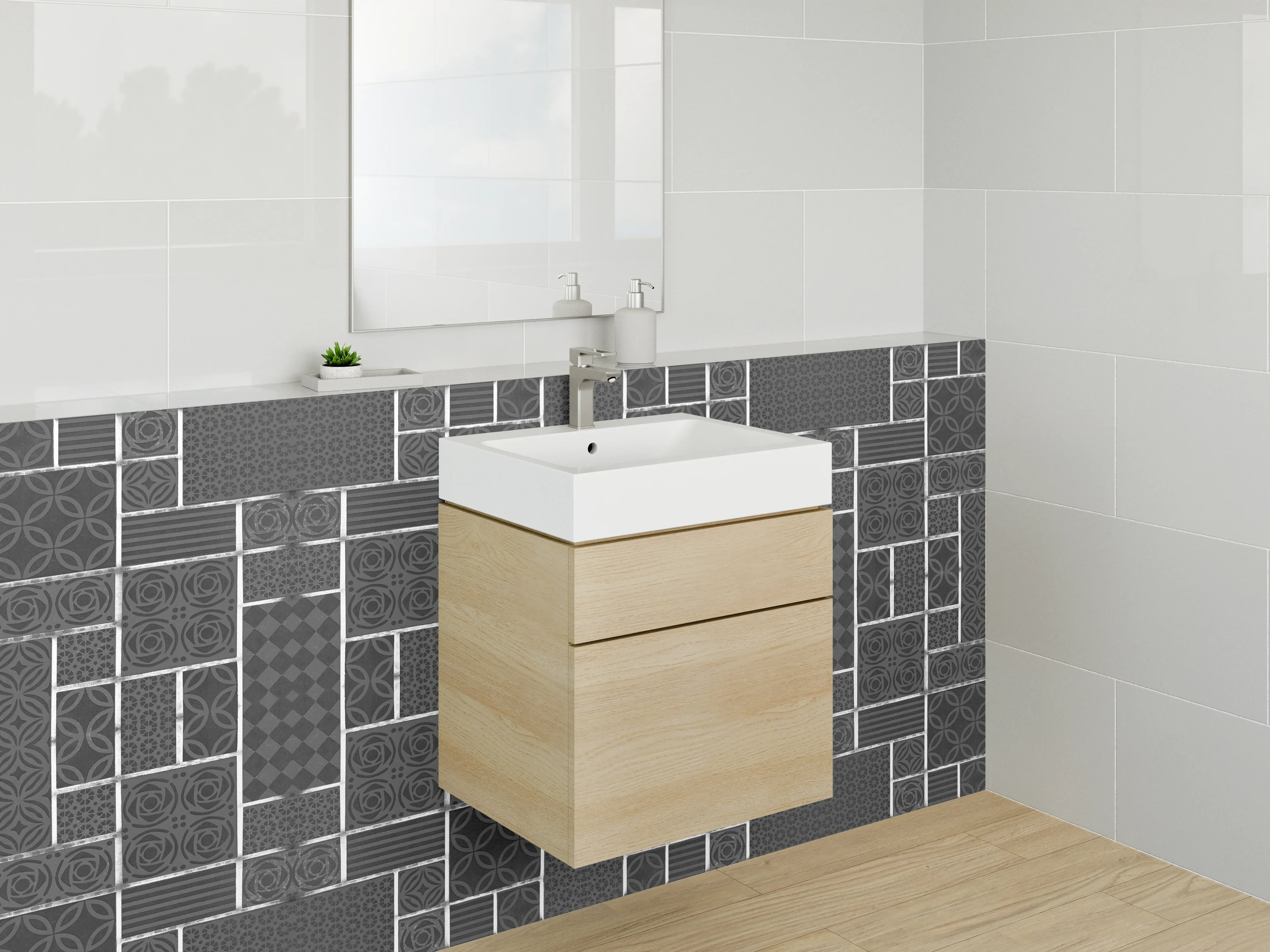 Waschbecken-Rückwand - Modernes geometrisches Muster Grau Schwarz