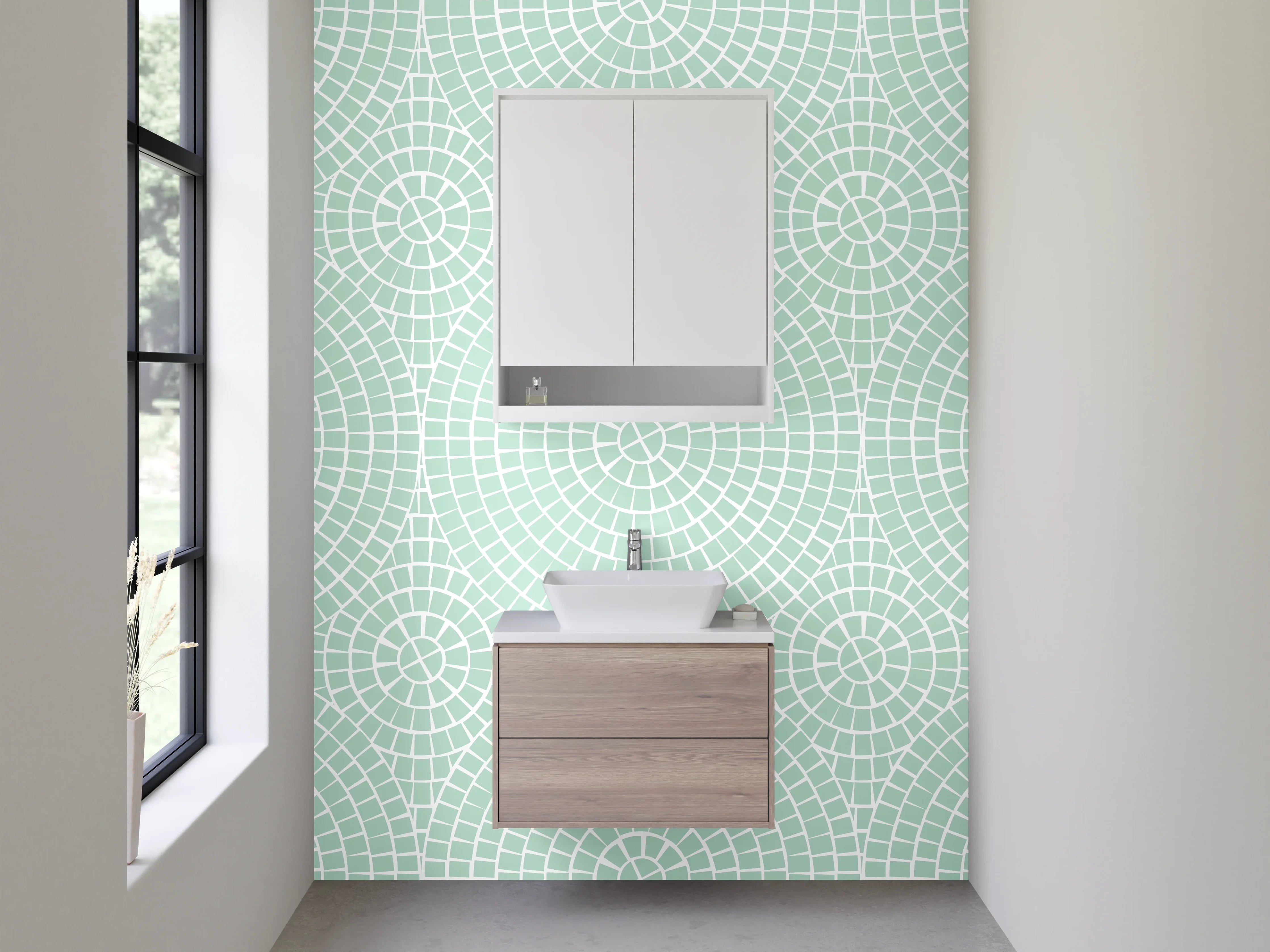 Waschbecken-Rückwand - Modernes geometrisches Retro-Muster Mint