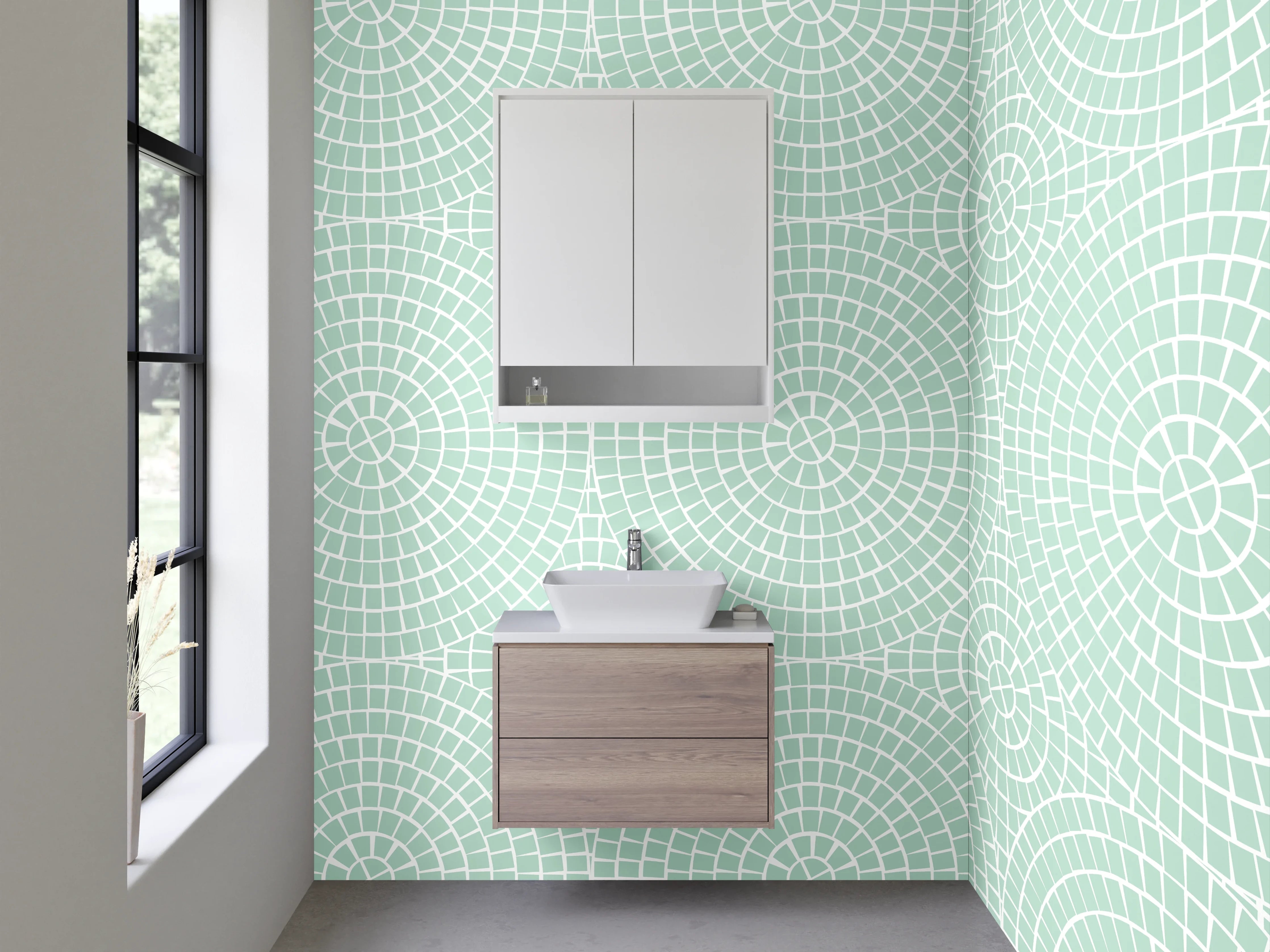Waschbecken-Rückwand - Modernes geometrisches Retro-Muster Mint