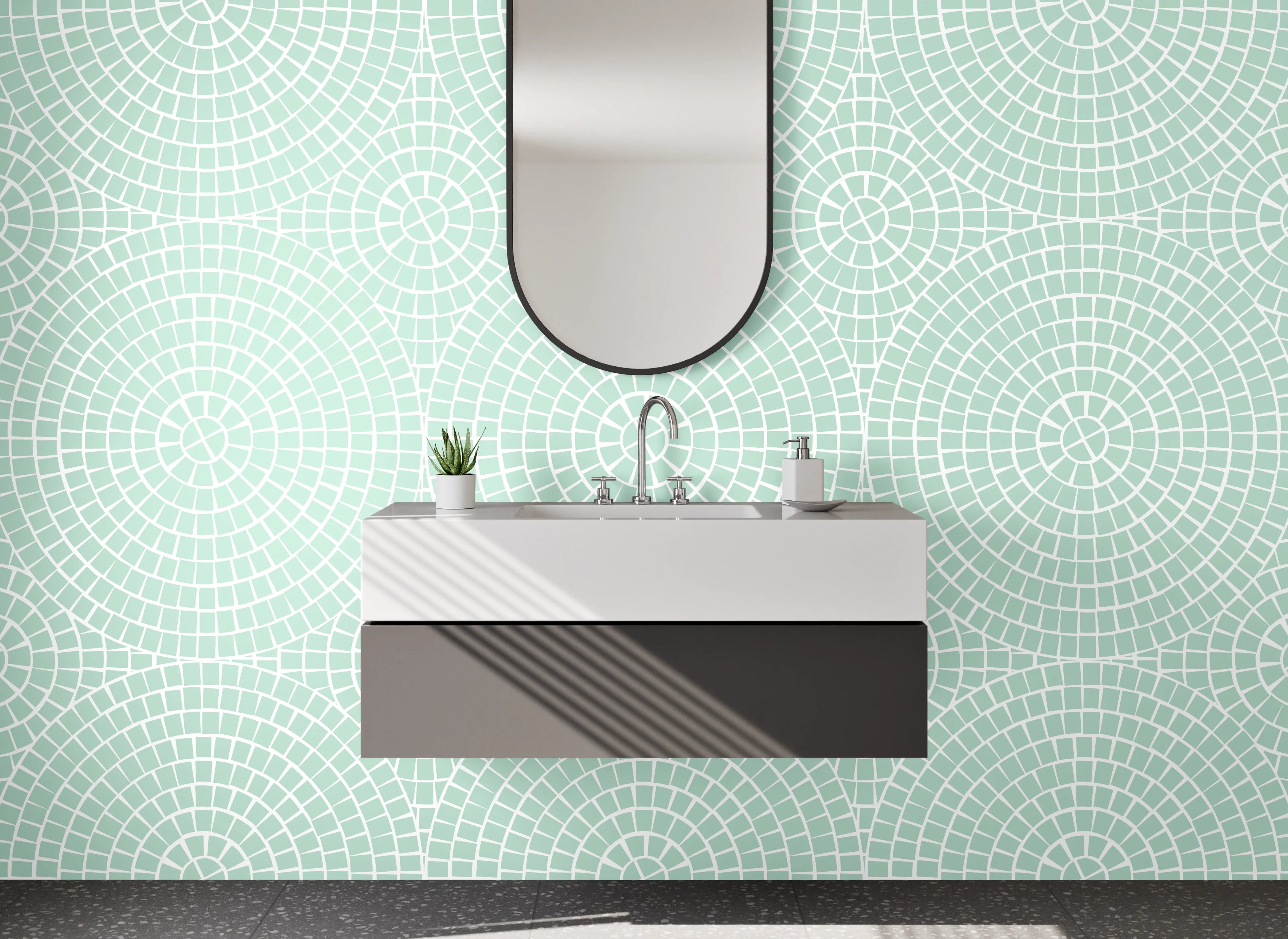 Waschbecken-Rückwand - Modernes geometrisches Retro-Muster Mint