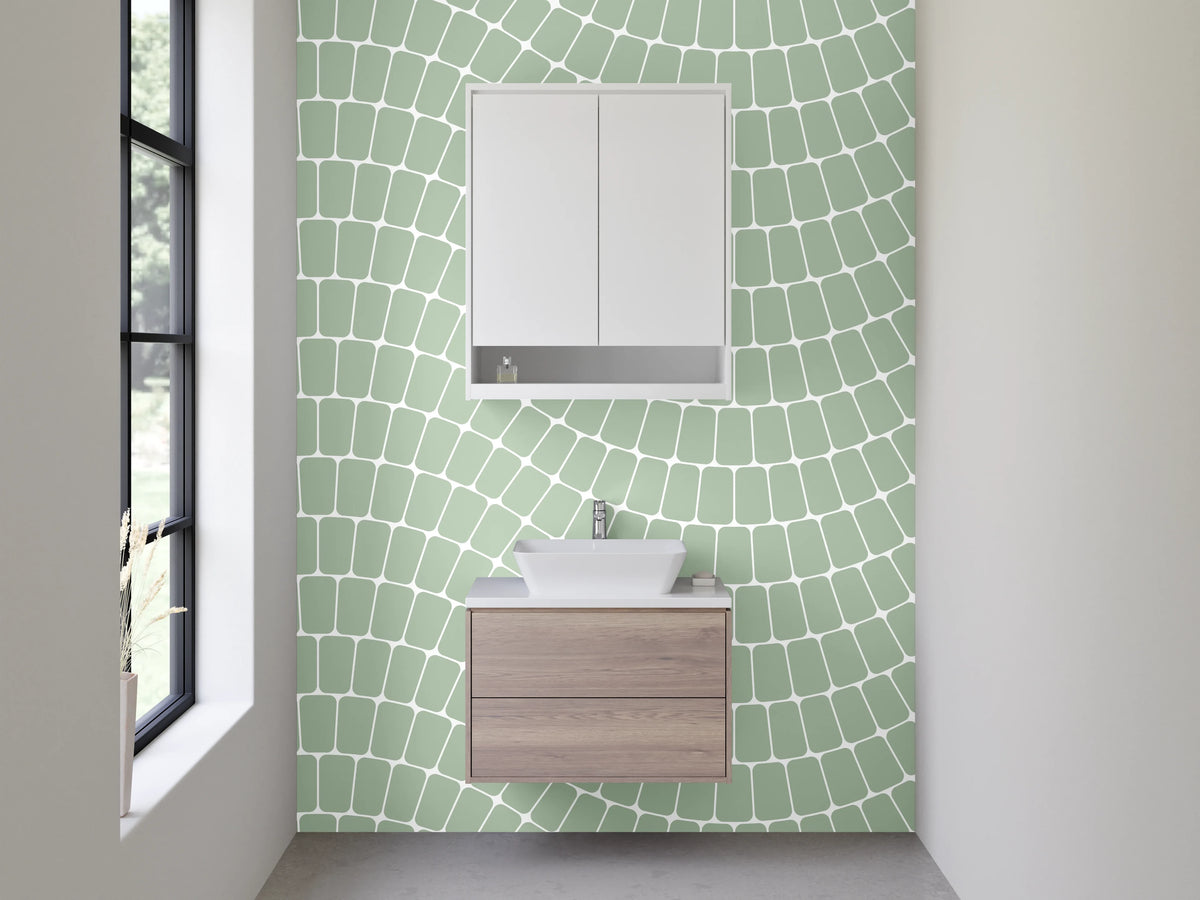 Waschbecken-Rückwand - Modernes geometrisches Wellenmuster Grün Weiß