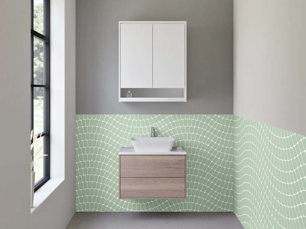 Waschbecken-Rückwand - Modernes geometrisches Wellenmuster Grün Weiß