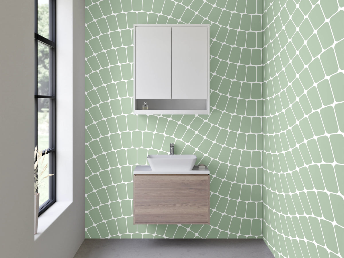 Waschbecken-Rückwand - Modernes geometrisches Wellenmuster Grün Weiß