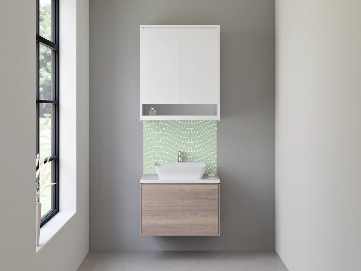 Waschbecken-Rückwand - Modernes geometrisches Wellenmuster Grün Weiß