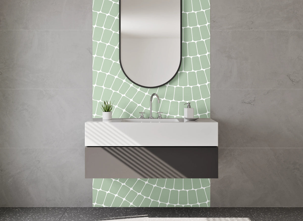 Waschbecken-Rückwand - Modernes geometrisches Wellenmuster Grün Weiß