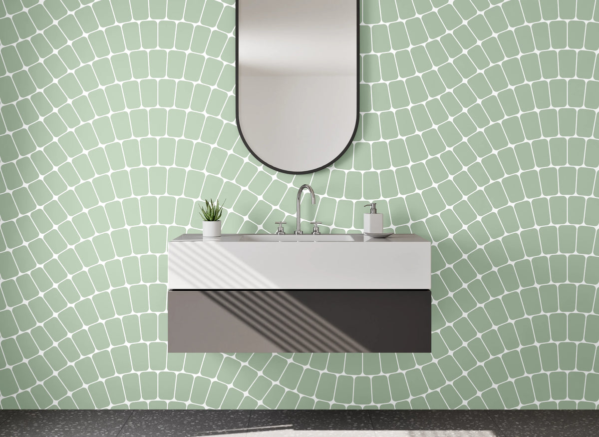 Waschbecken-Rückwand - Modernes geometrisches Wellenmuster Grün Weiß