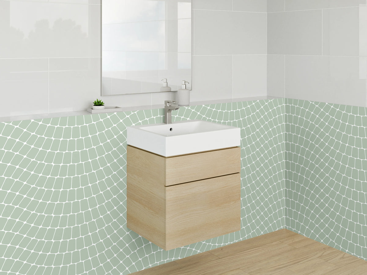 Waschbecken-Rückwand - Modernes geometrisches Wellenmuster Grün Weiß