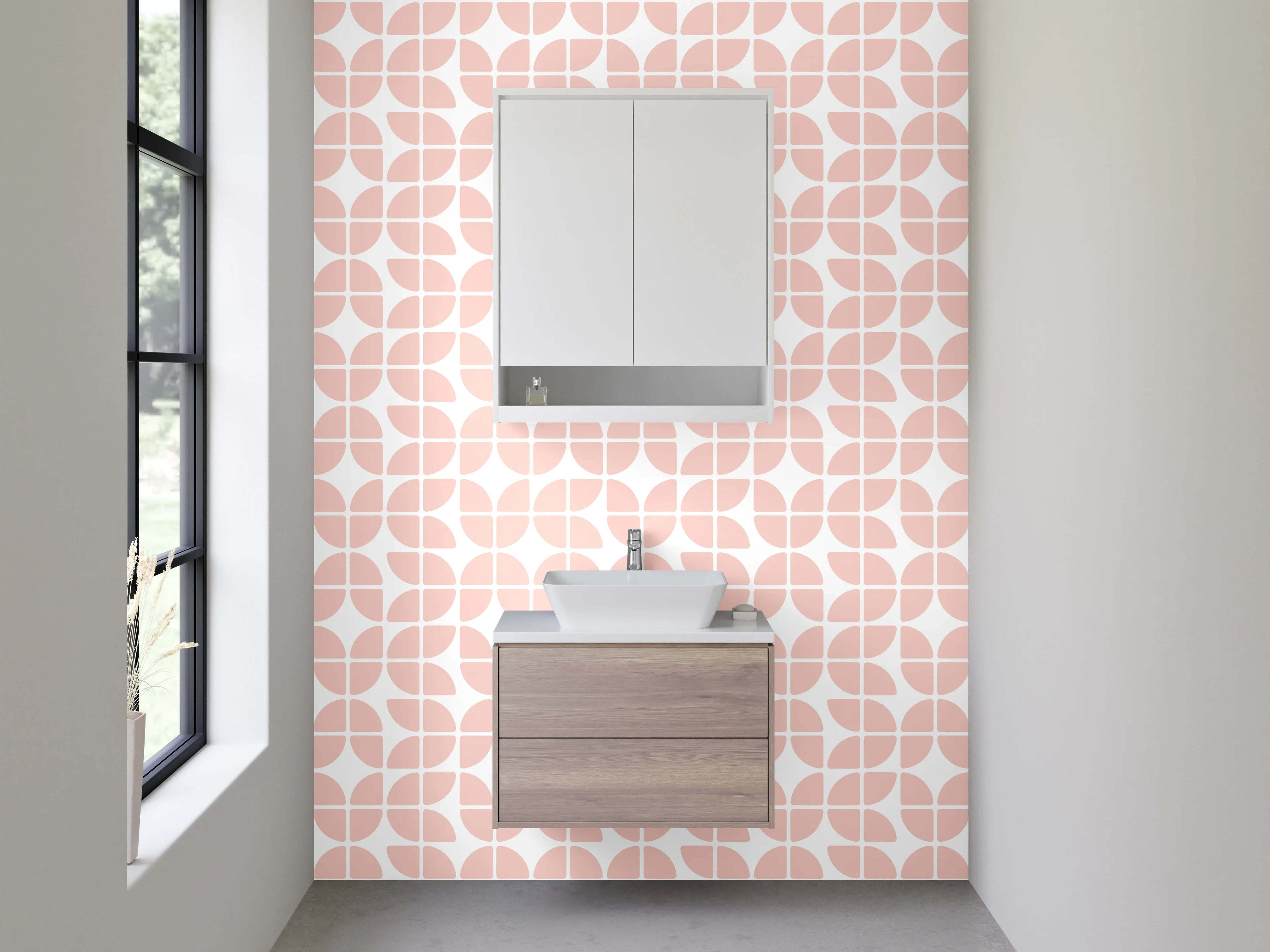 Waschbecken-Rückwand - Modernes grafisches Retro-Muster Rosa Weiß