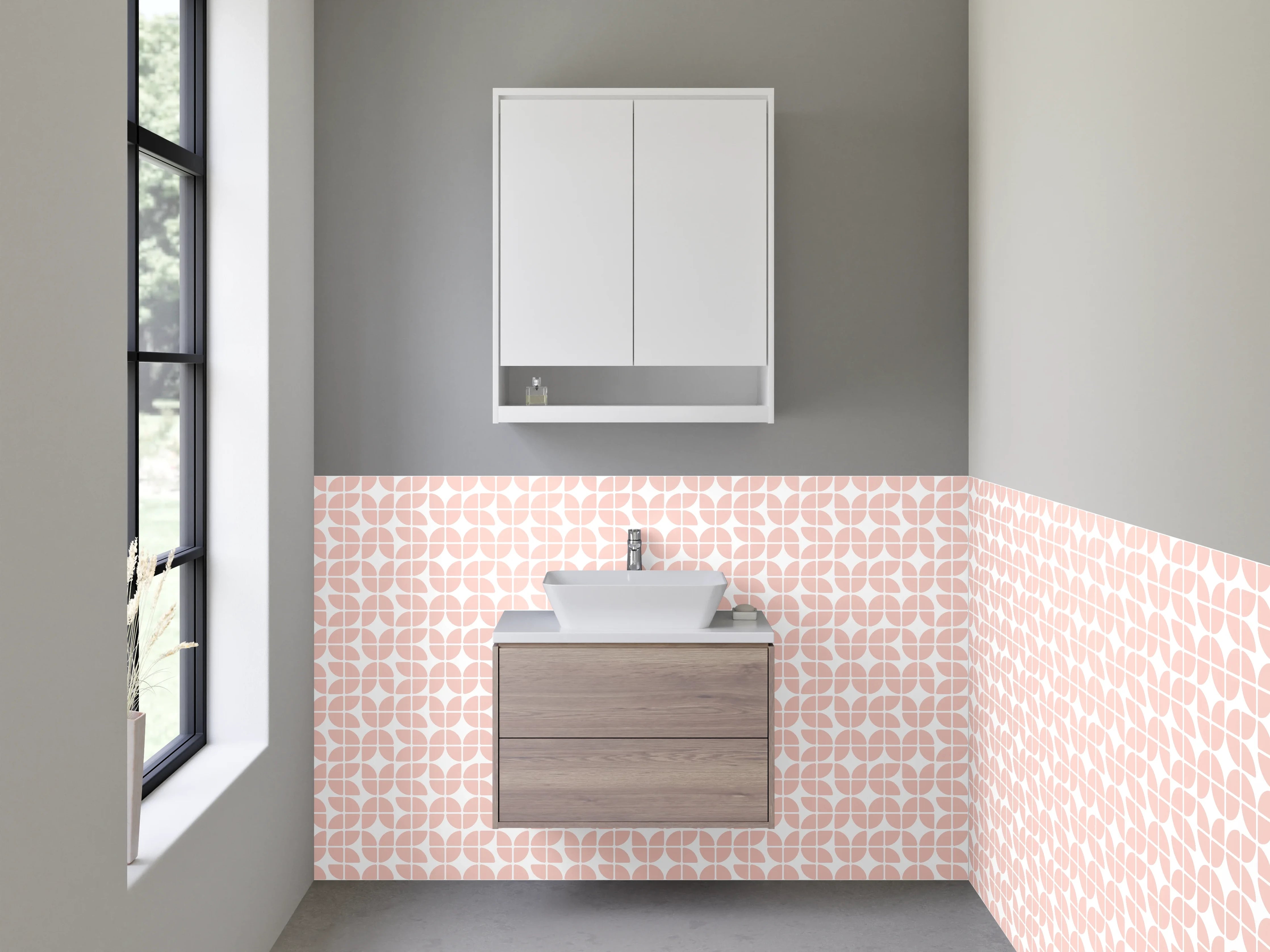 Waschbecken-Rückwand - Modernes grafisches Retro-Muster Rosa Weiß