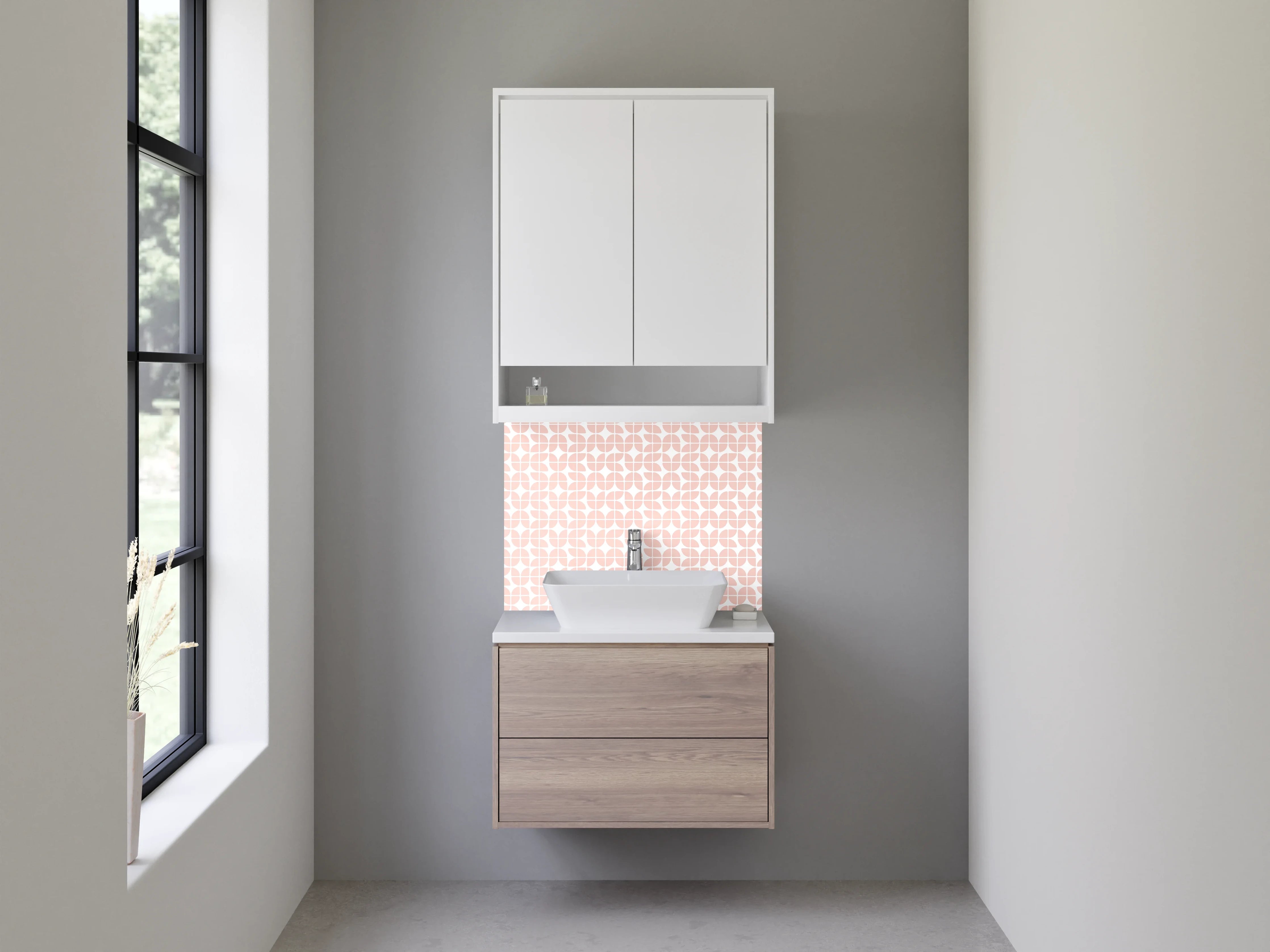 Waschbecken-Rückwand - Modernes grafisches Retro-Muster Rosa Weiß