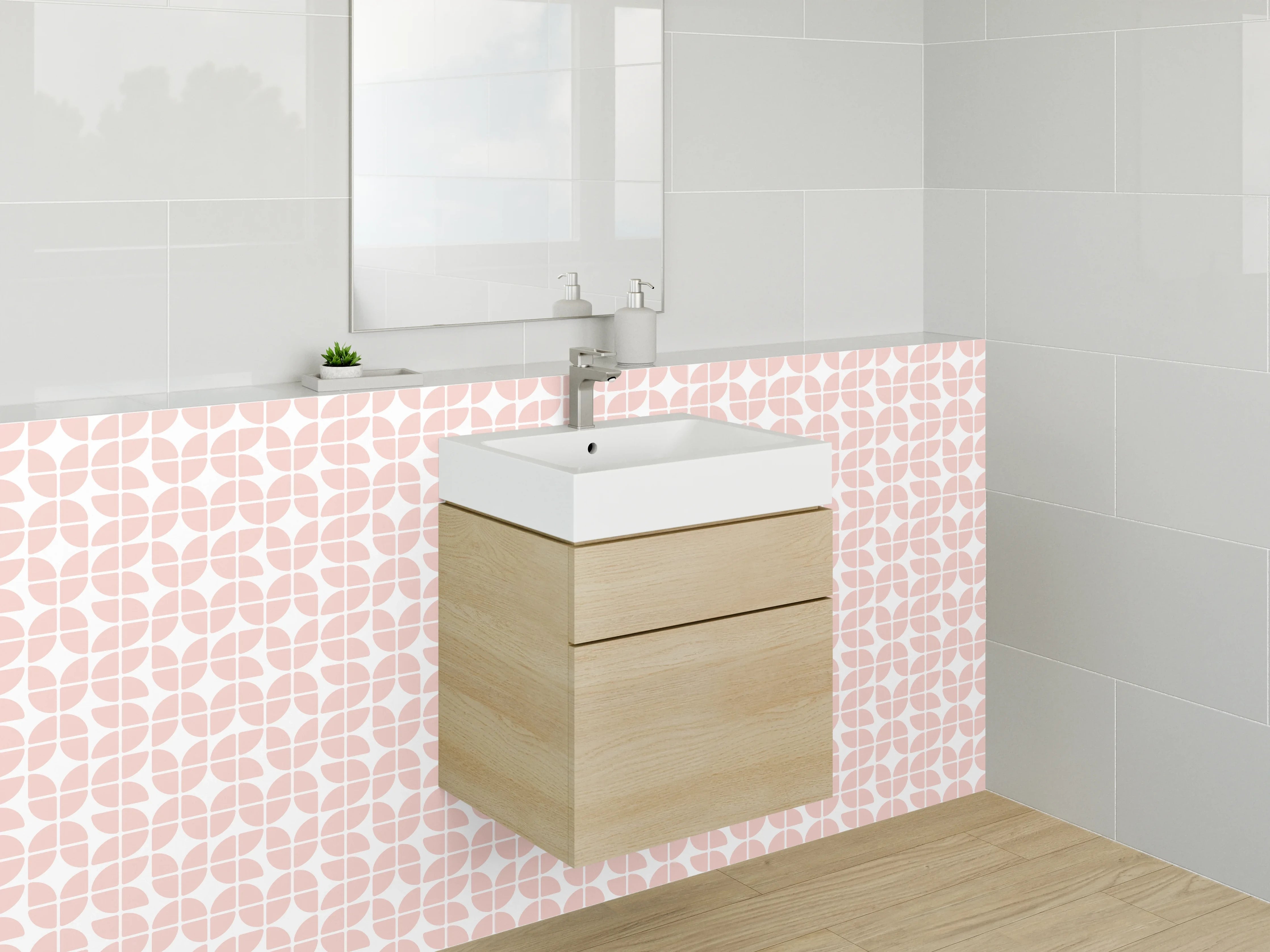Waschbecken-Rückwand - Modernes grafisches Retro-Muster Rosa Weiß