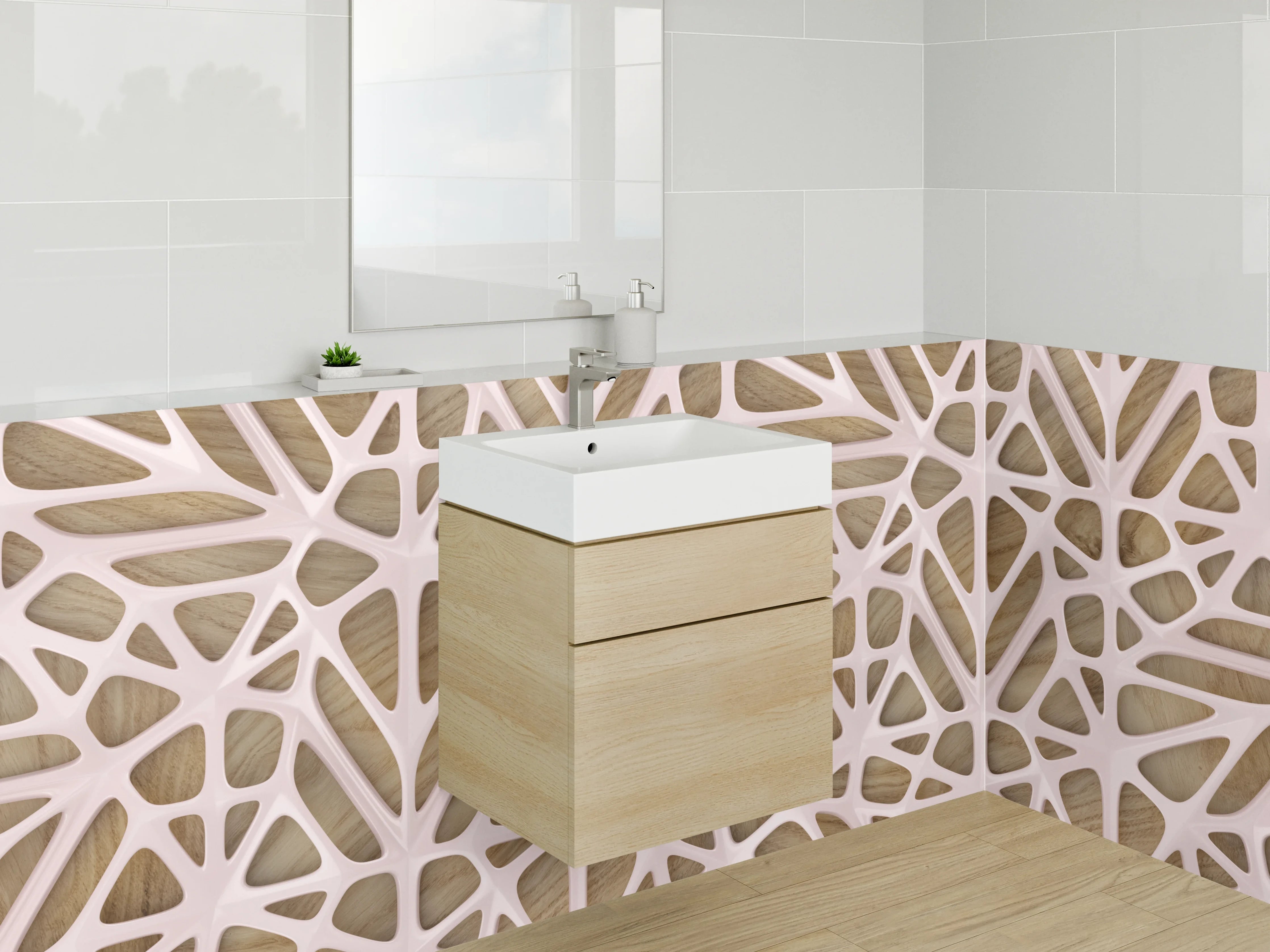 Waschbecken-Rückwand - Modernes organisches Muster Holzoptik Rosa