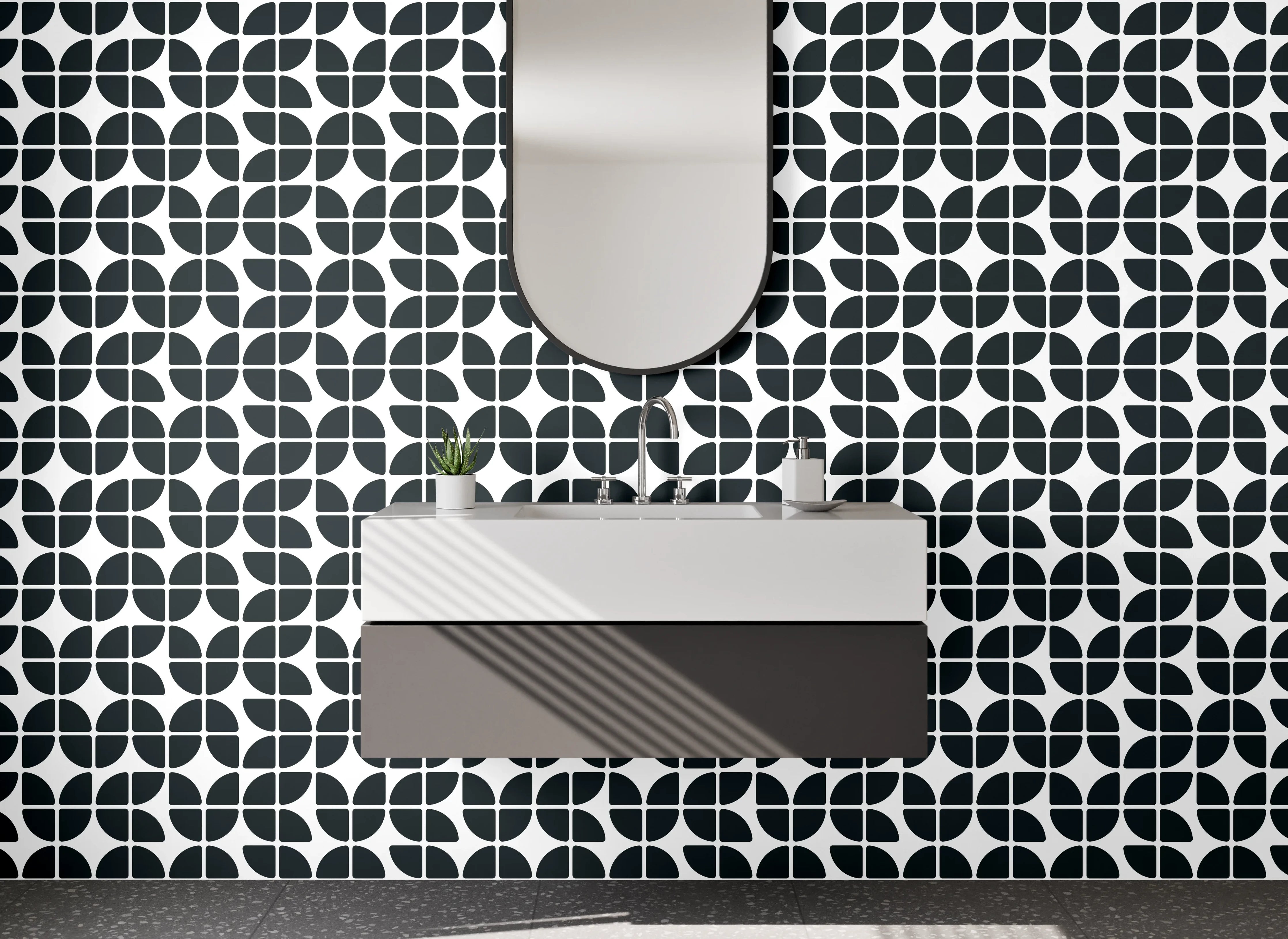 Waschbecken-Rückwand - Modernes schwarz-weißes Retro-Muster