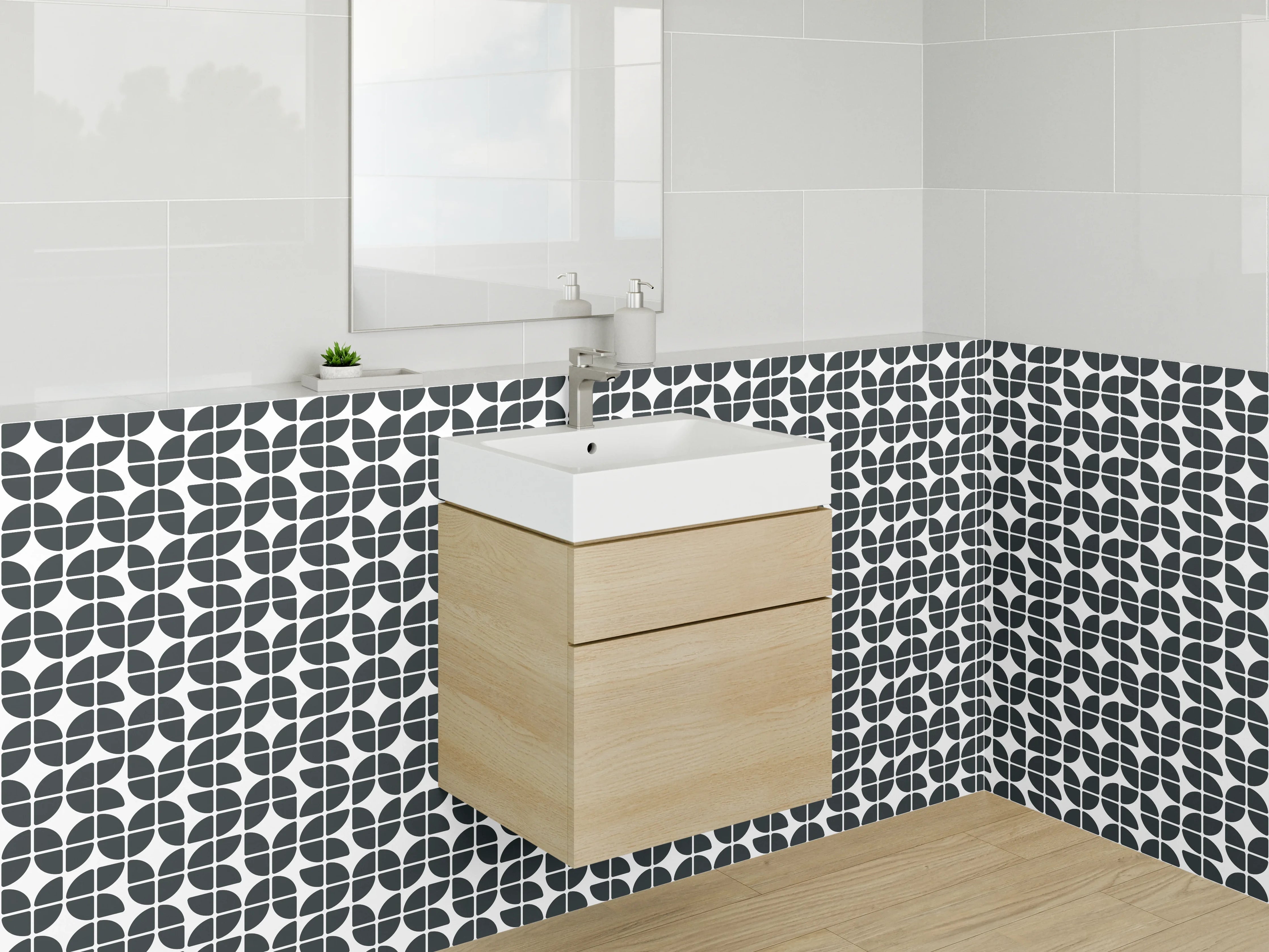 Waschbecken-Rückwand - Modernes schwarz-weißes Retro-Muster