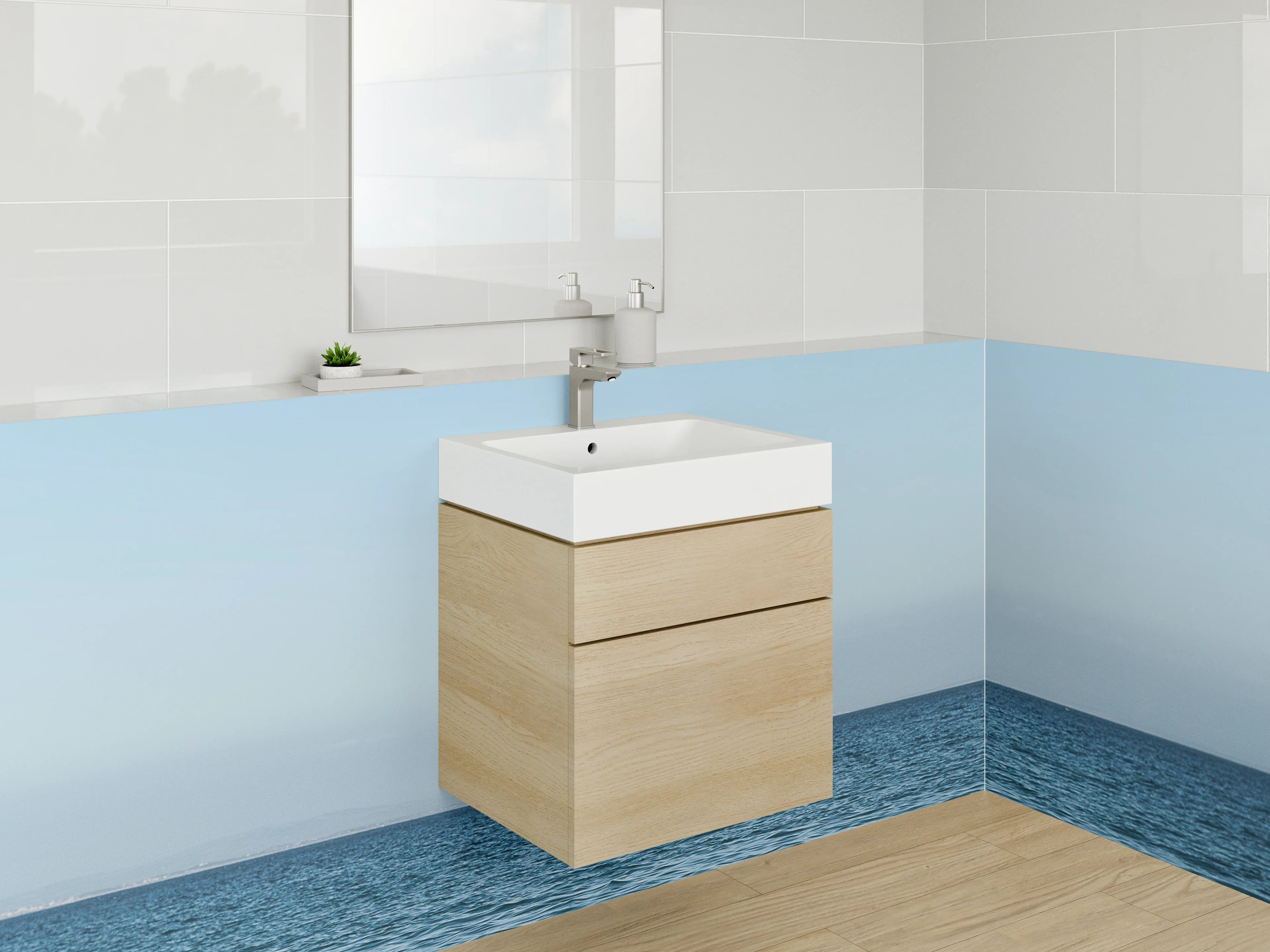 Waschbecken-Rückwand - Möwen am ruhigen Meer bei blauem Himmel