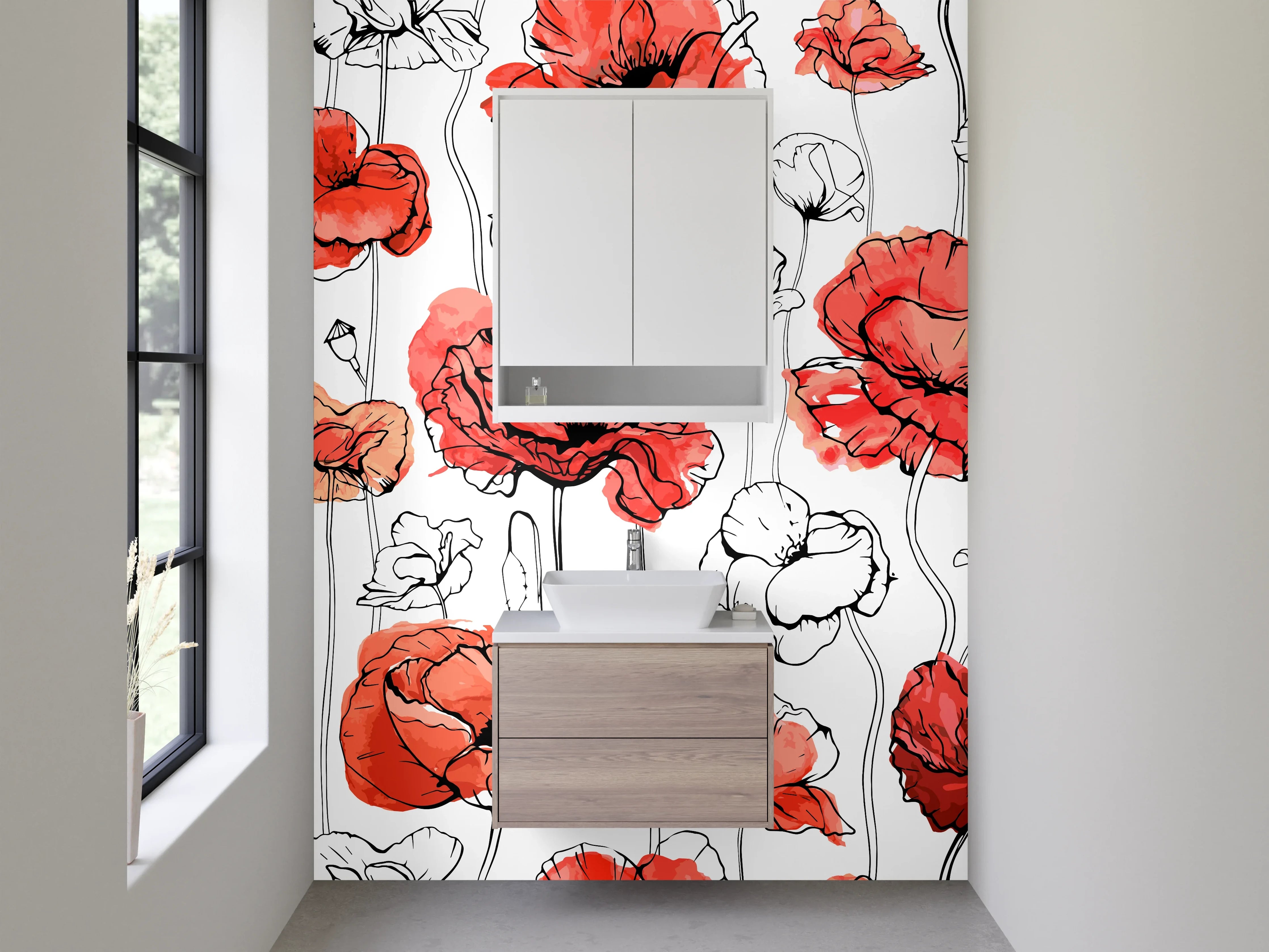 Waschbecken-Rückwand - Mohnblumen Aquarell-Illustration Modern