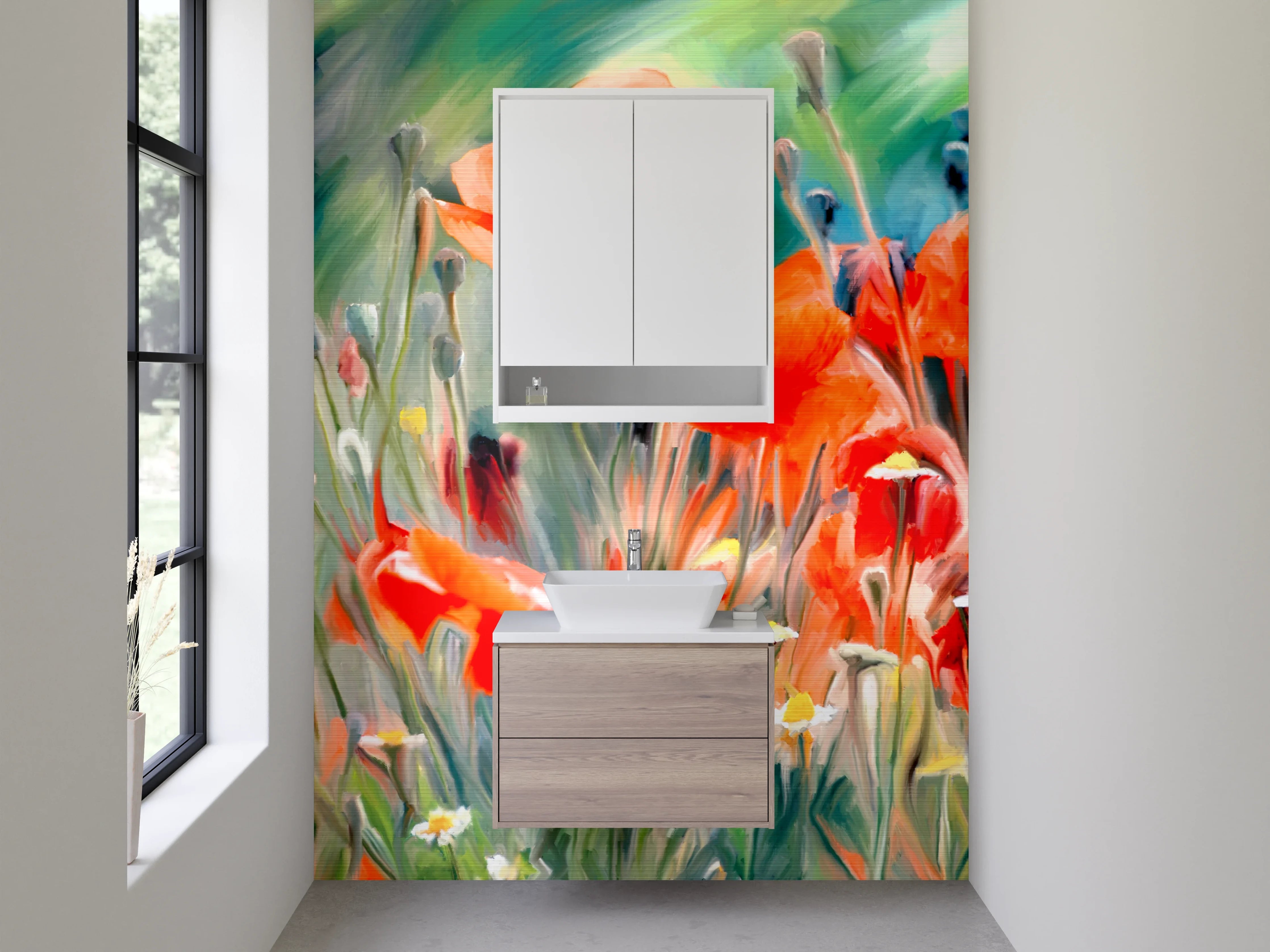 Waschbecken-Rückwand - Mohnblumen Aquarell – Blumenkunst für Dein Zuhause