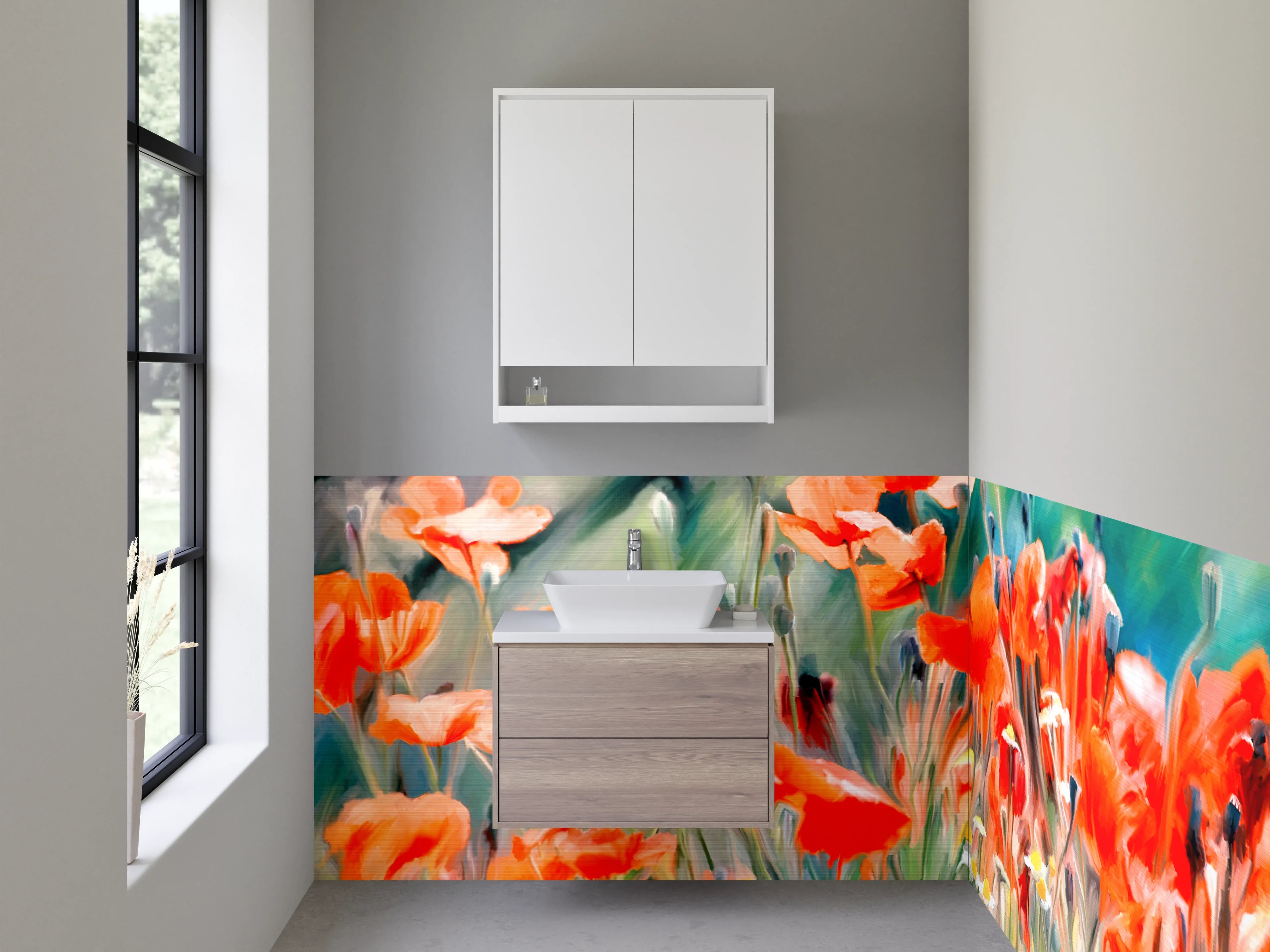 Waschbecken-Rückwand - Mohnblumen Aquarell – Blumenkunst für Dein Zuhause