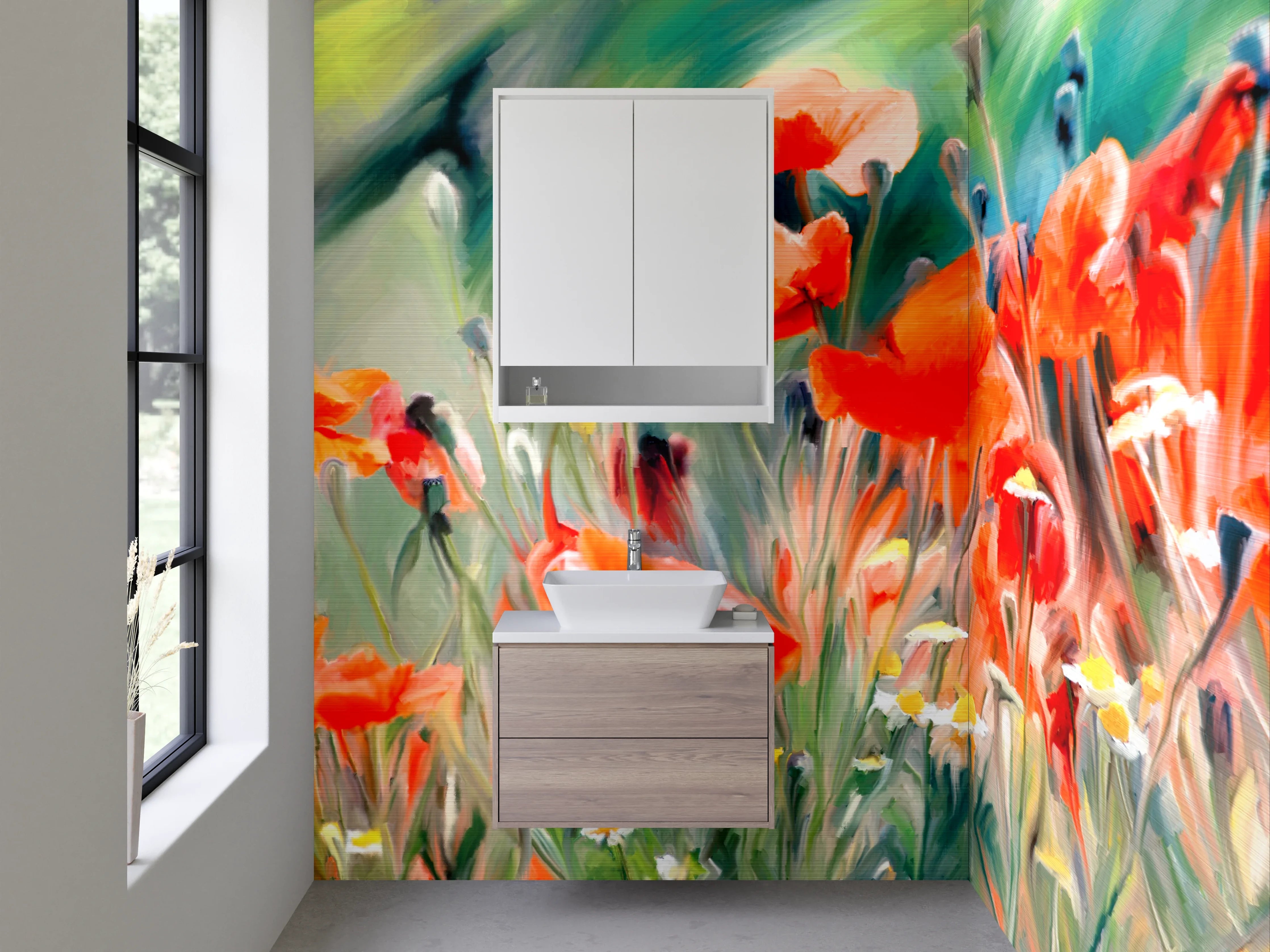 Waschbecken-Rückwand - Mohnblumen Aquarell – Blumenkunst für Dein Zuhause
