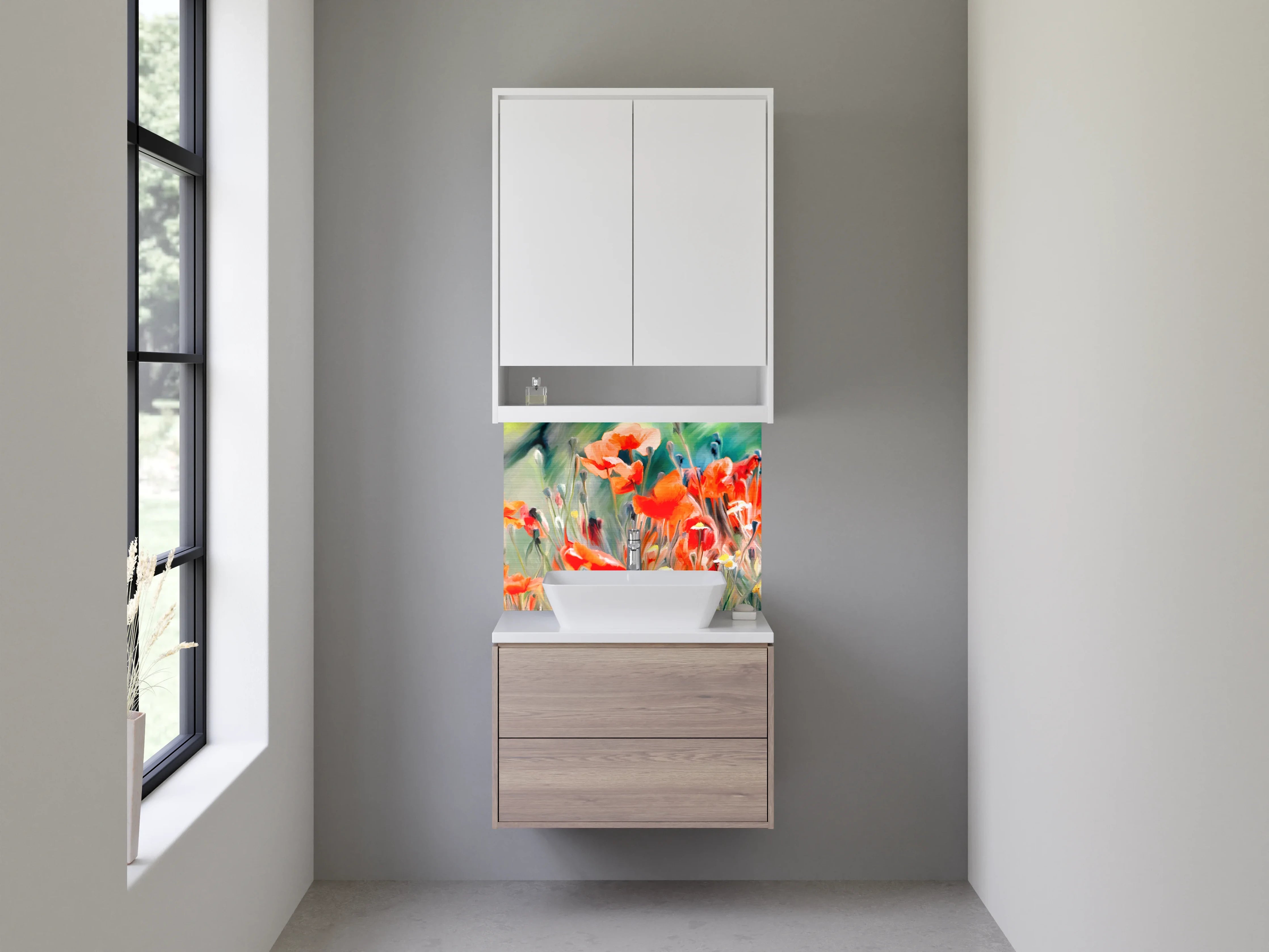 Waschbecken-Rückwand - Mohnblumen Aquarell – Blumenkunst für Dein Zuhause