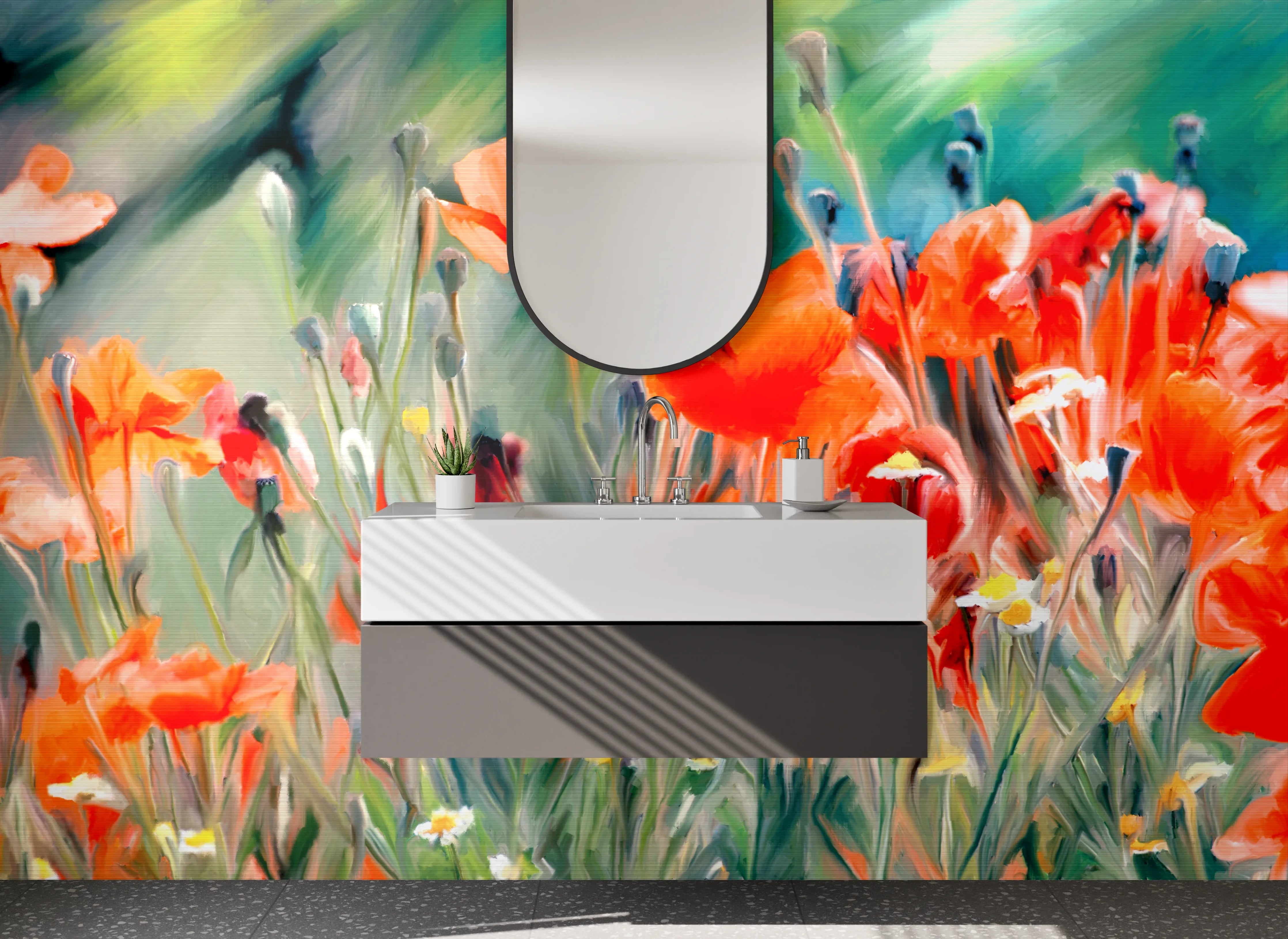 Waschbecken-Rückwand - Mohnblumen Aquarell – Blumenkunst für Dein Zuhause