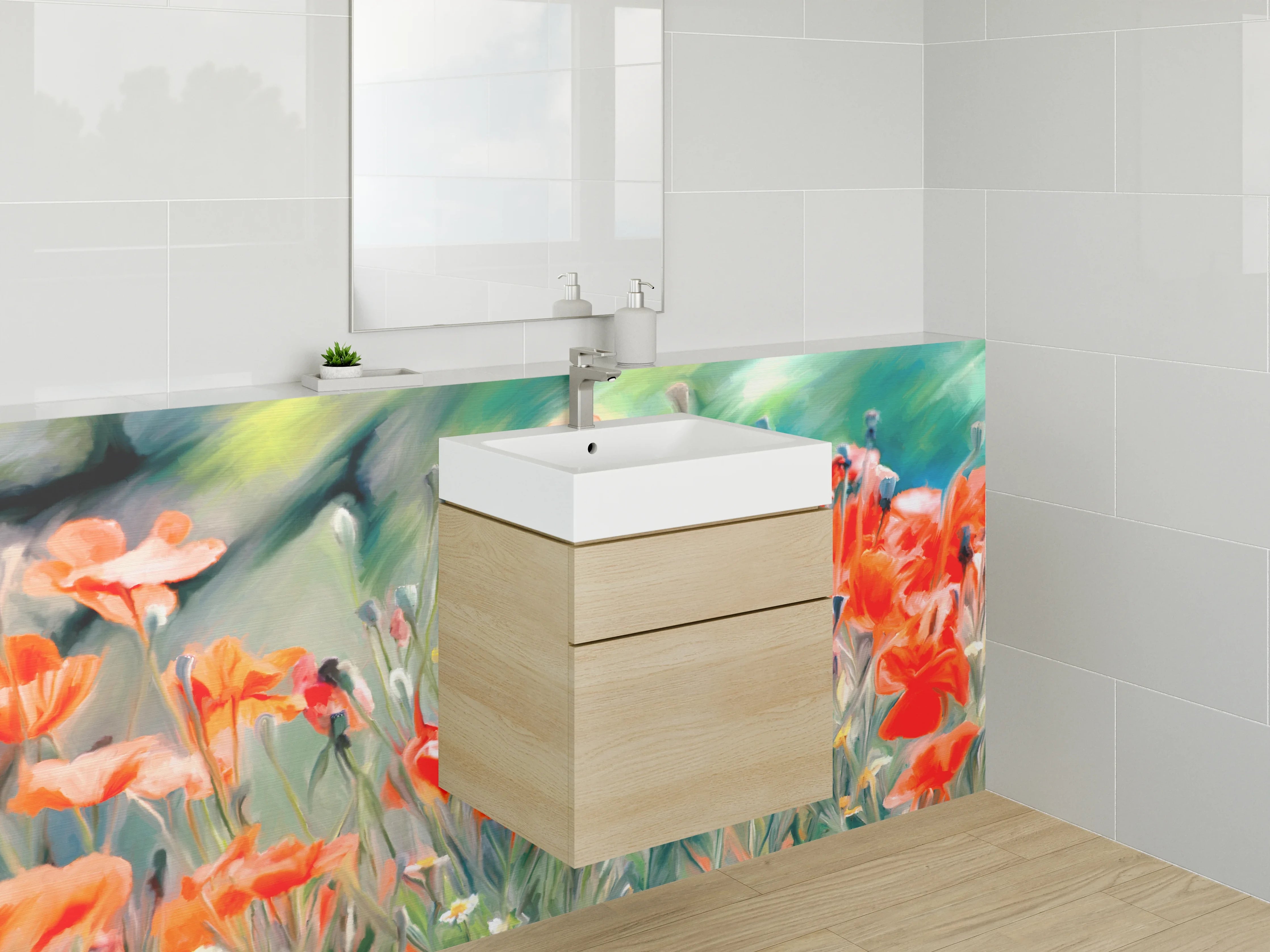 Waschbecken-Rückwand - Mohnblumen Aquarell – Blumenkunst für Dein Zuhause