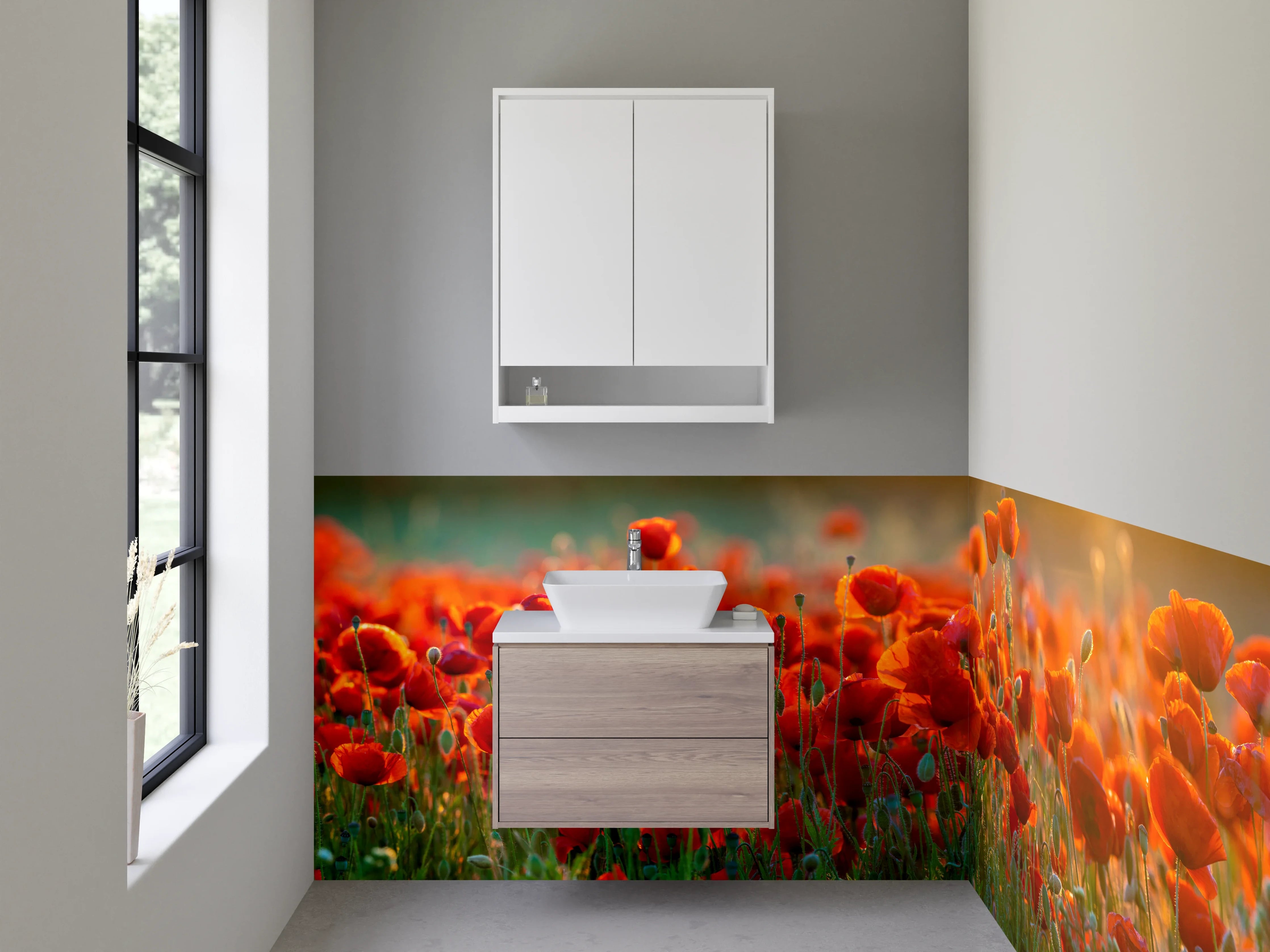 Waschbecken-Rückwand - Mohnblumen Feld Sonnenuntergang