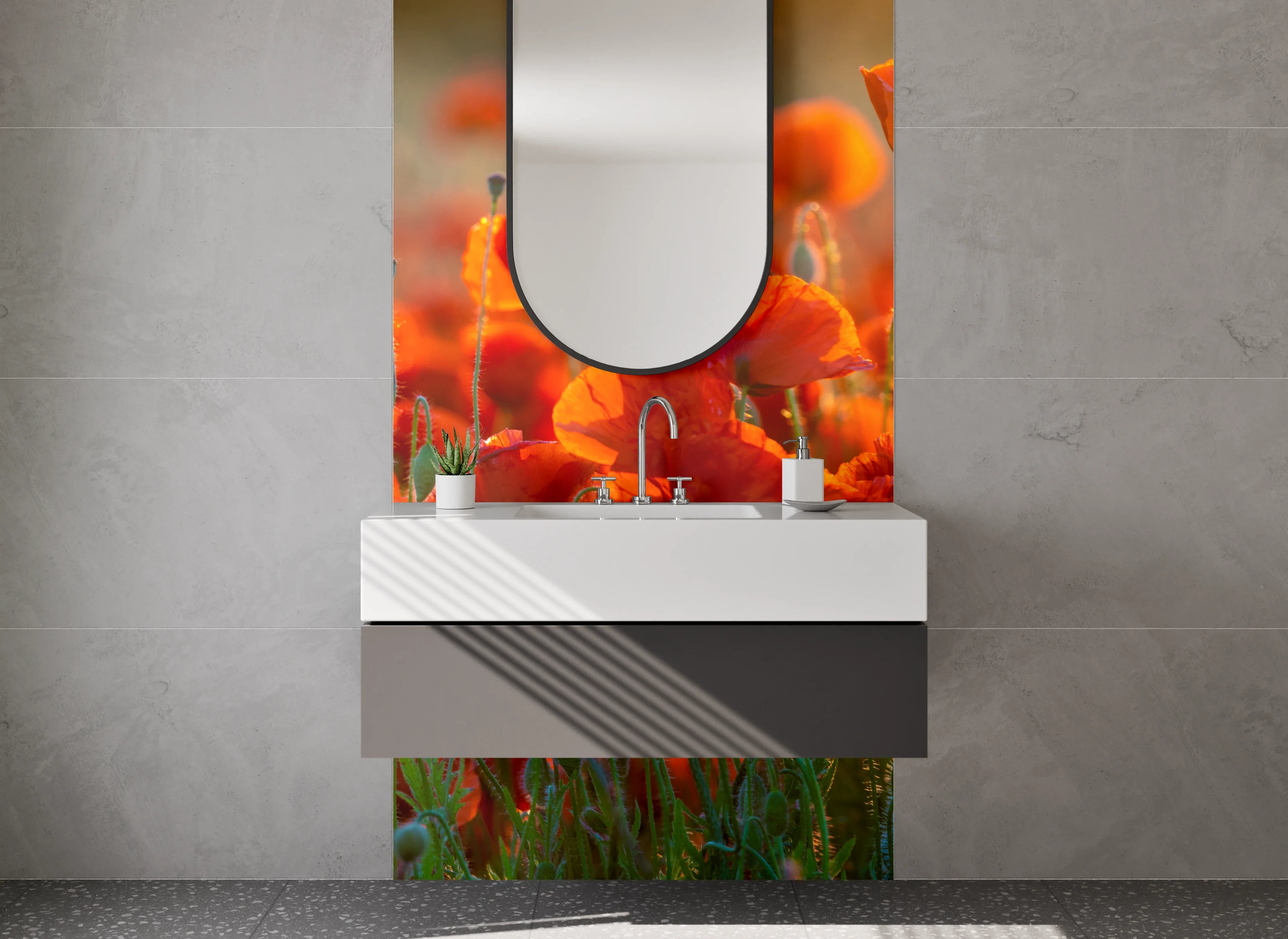 Waschbecken-Rückwand - Mohnblumen Feld Sonnenuntergang