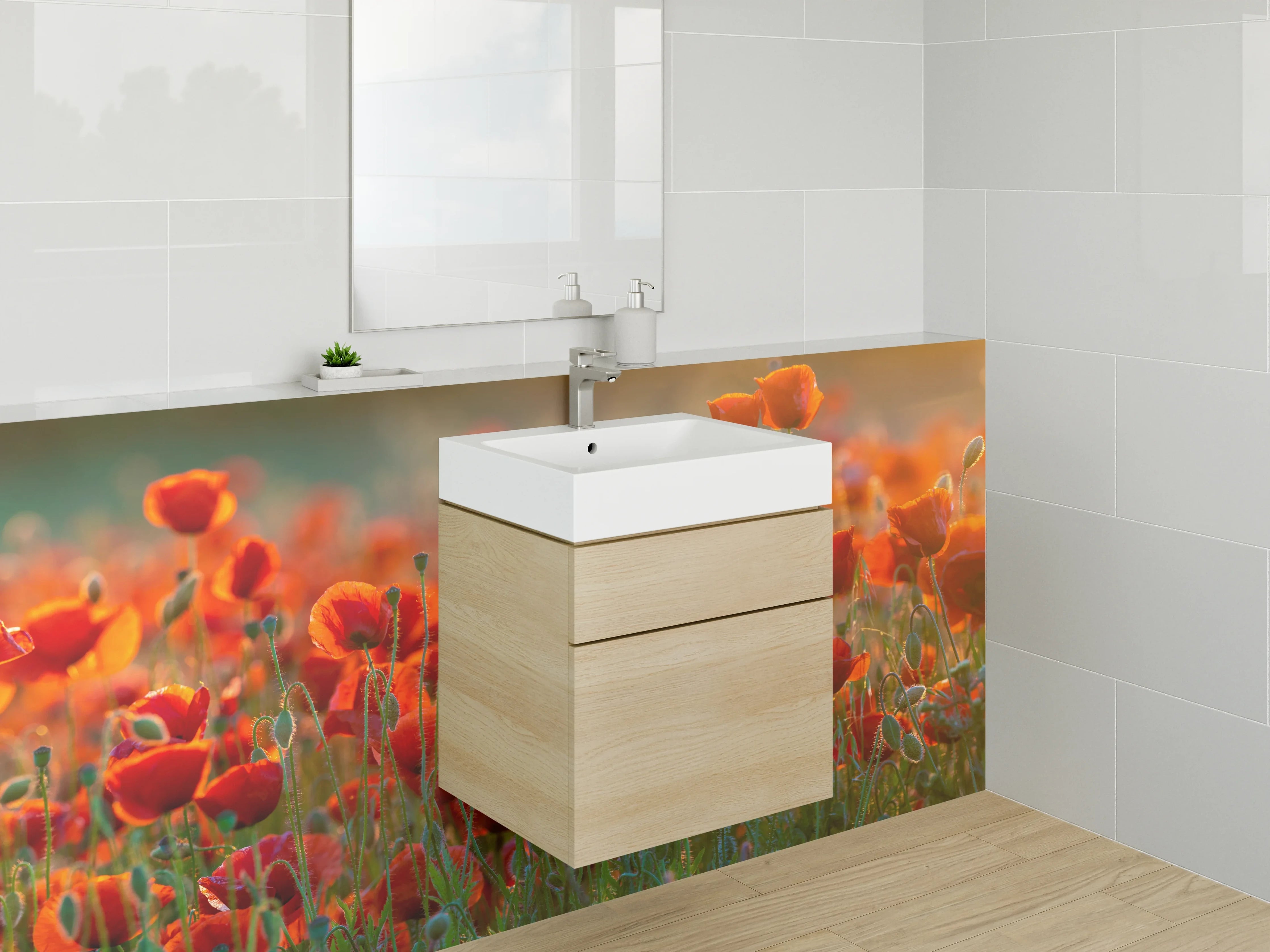 Waschbecken-Rückwand - Mohnblumen Feld Sonnenuntergang