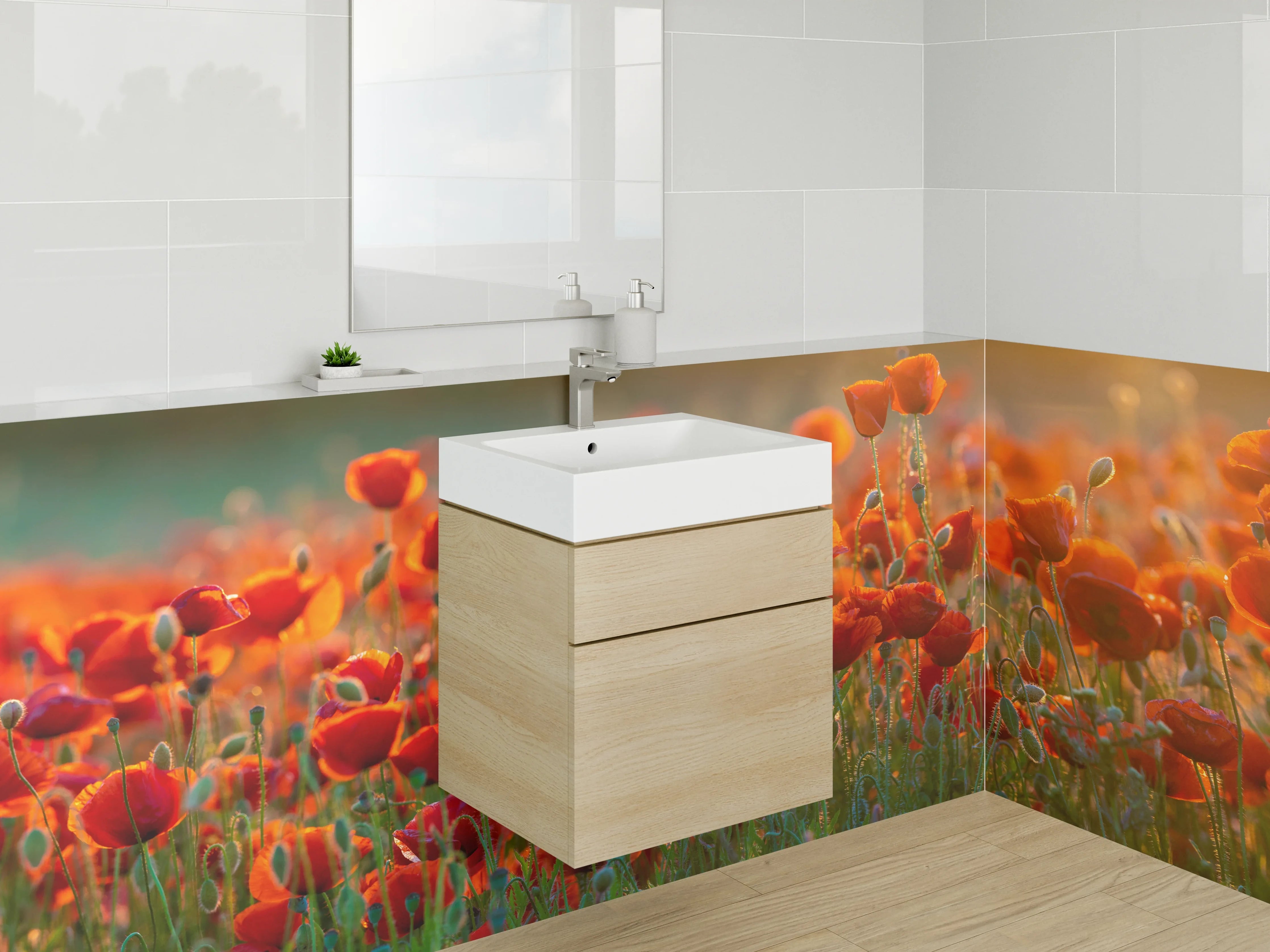 Waschbecken-Rückwand - Mohnblumen Feld Sonnenuntergang