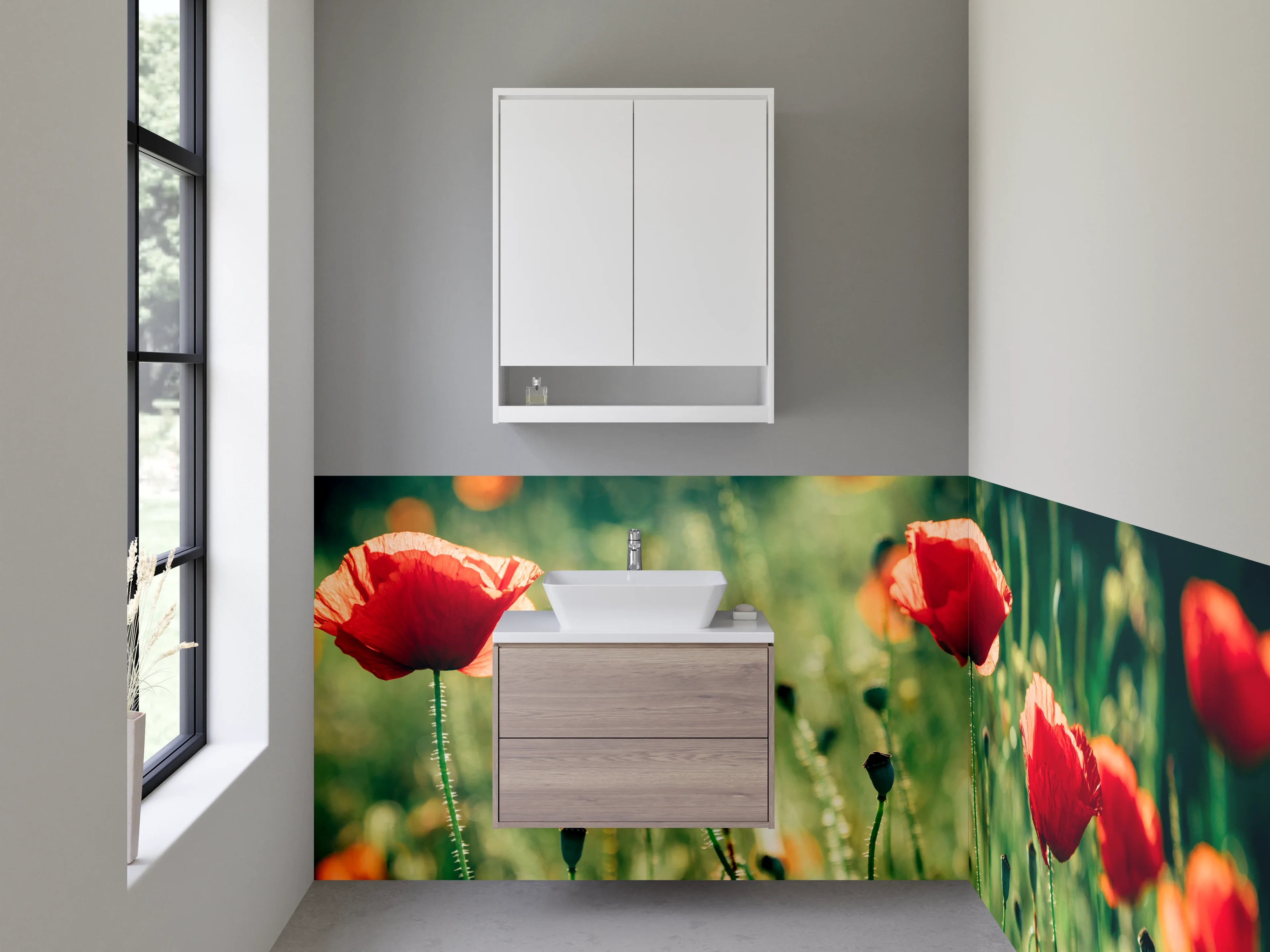 Waschbecken-Rückwand - Mohnblumen im Sommerlicht