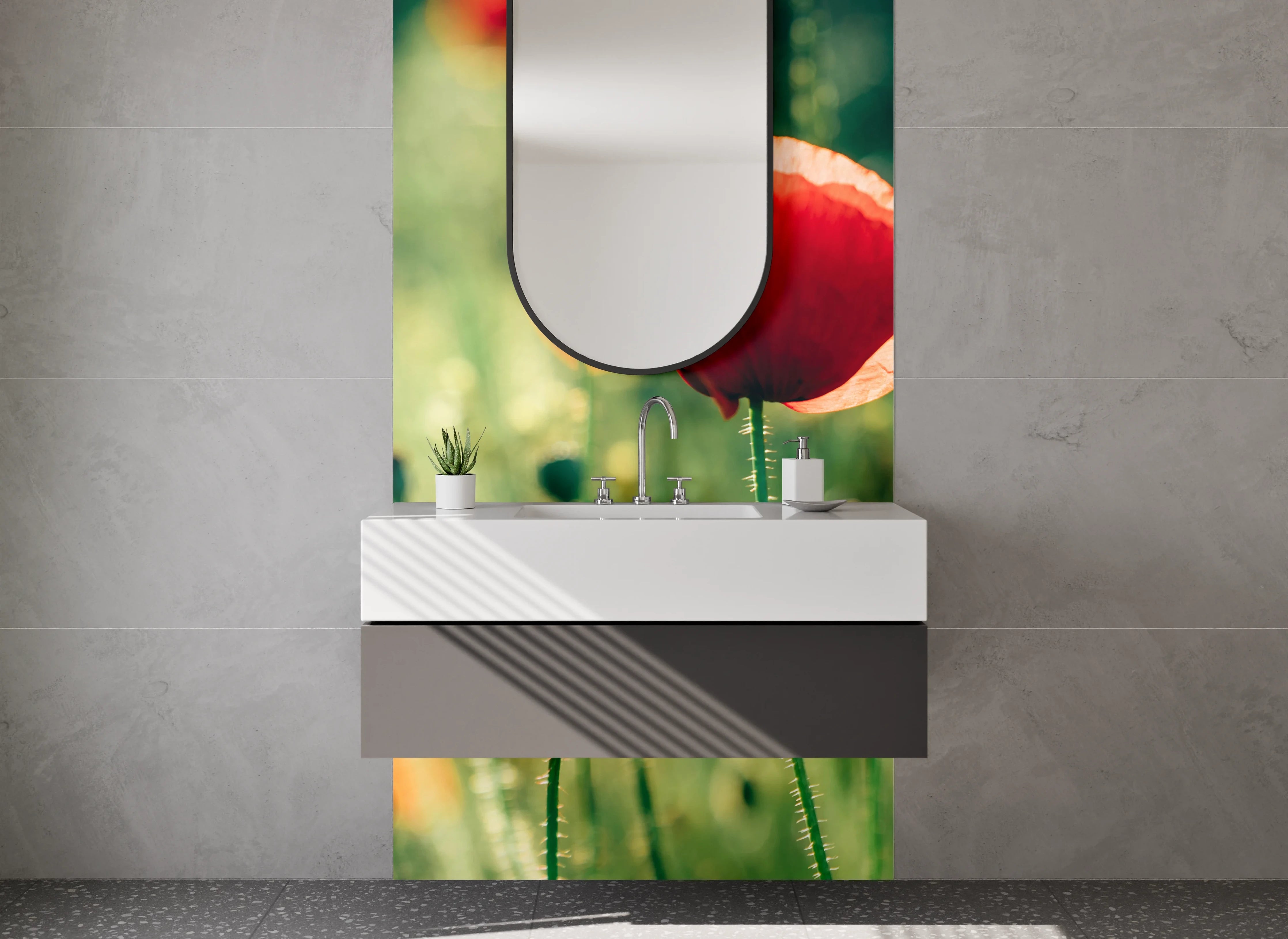 Waschbecken-Rückwand - Mohnblumen im Sommerlicht