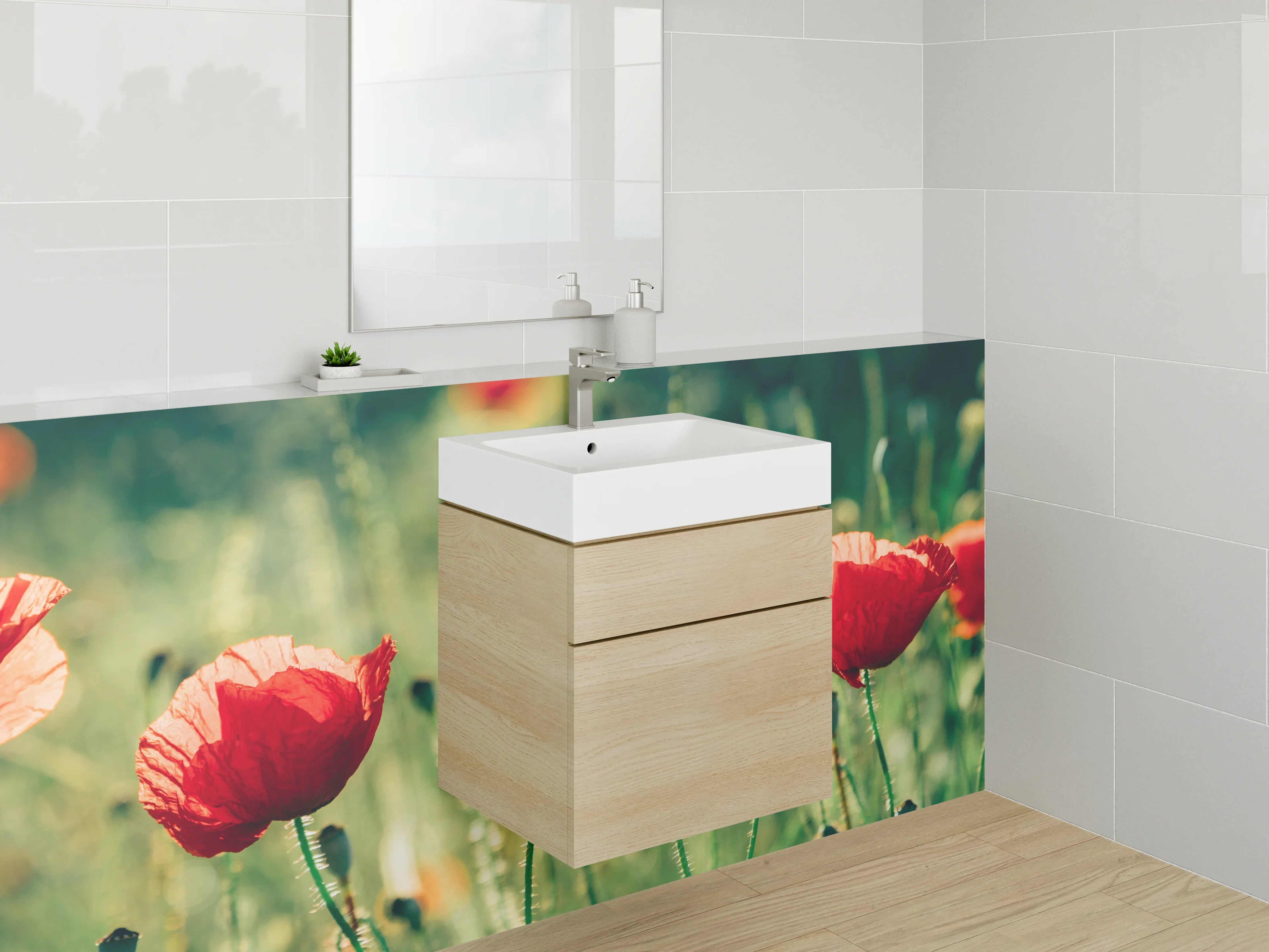 Waschbecken-Rückwand - Mohnblumen im Sommerlicht
