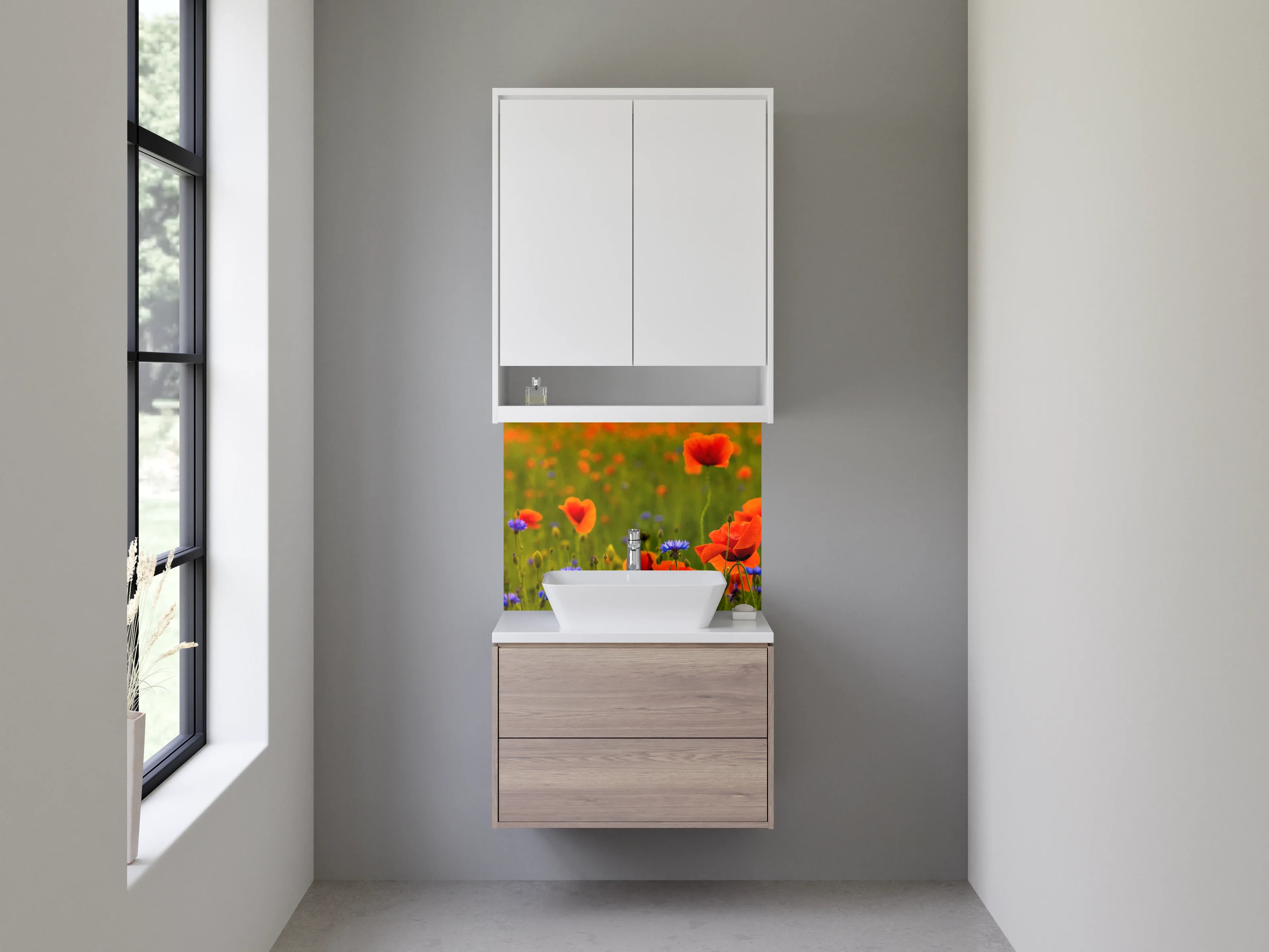 Waschbecken-Rückwand - Mohnwiese mit Kornblumen Motiv