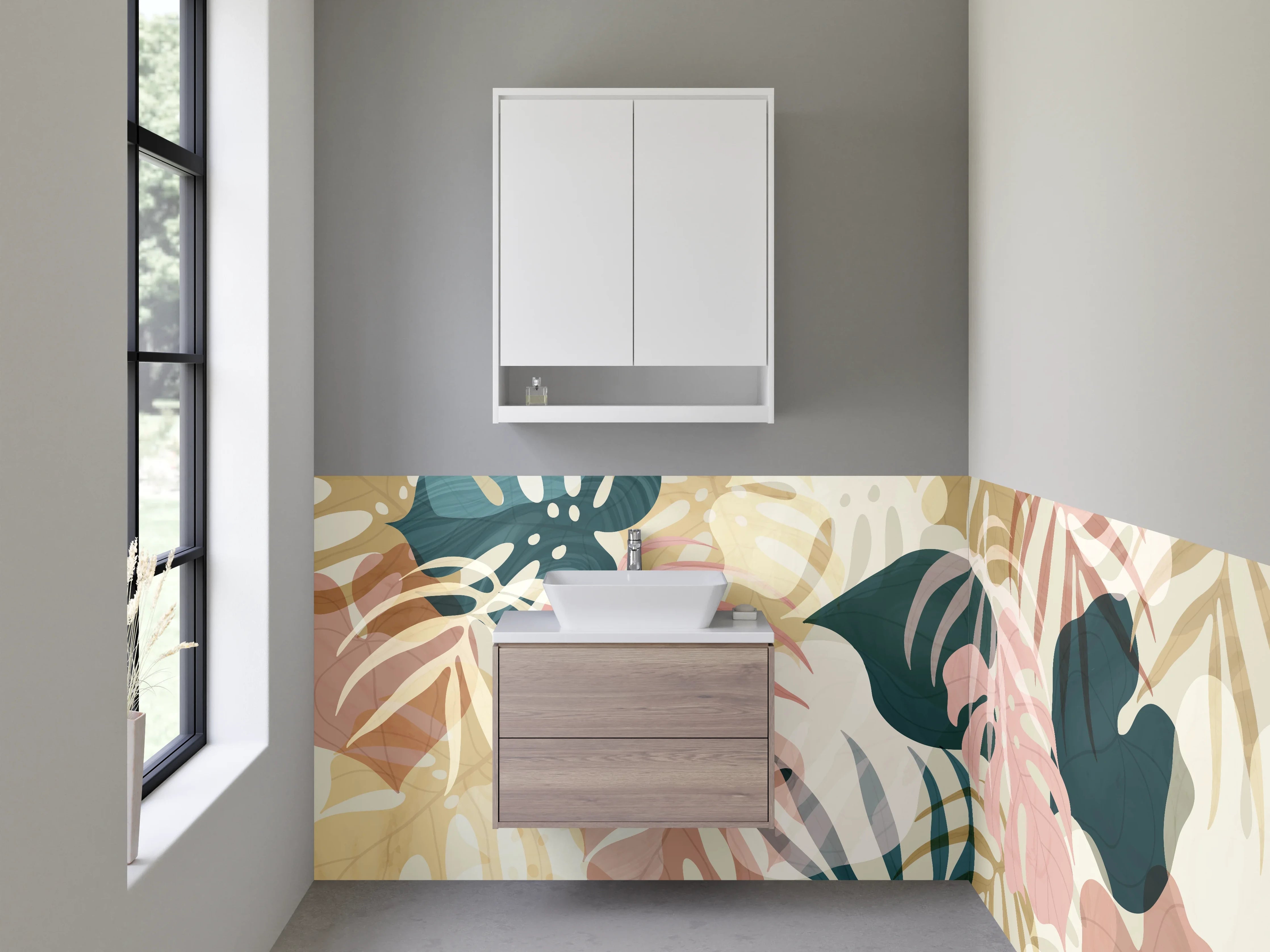 Waschbecken-Rückwand - Monstera Blätter Aquarell Design