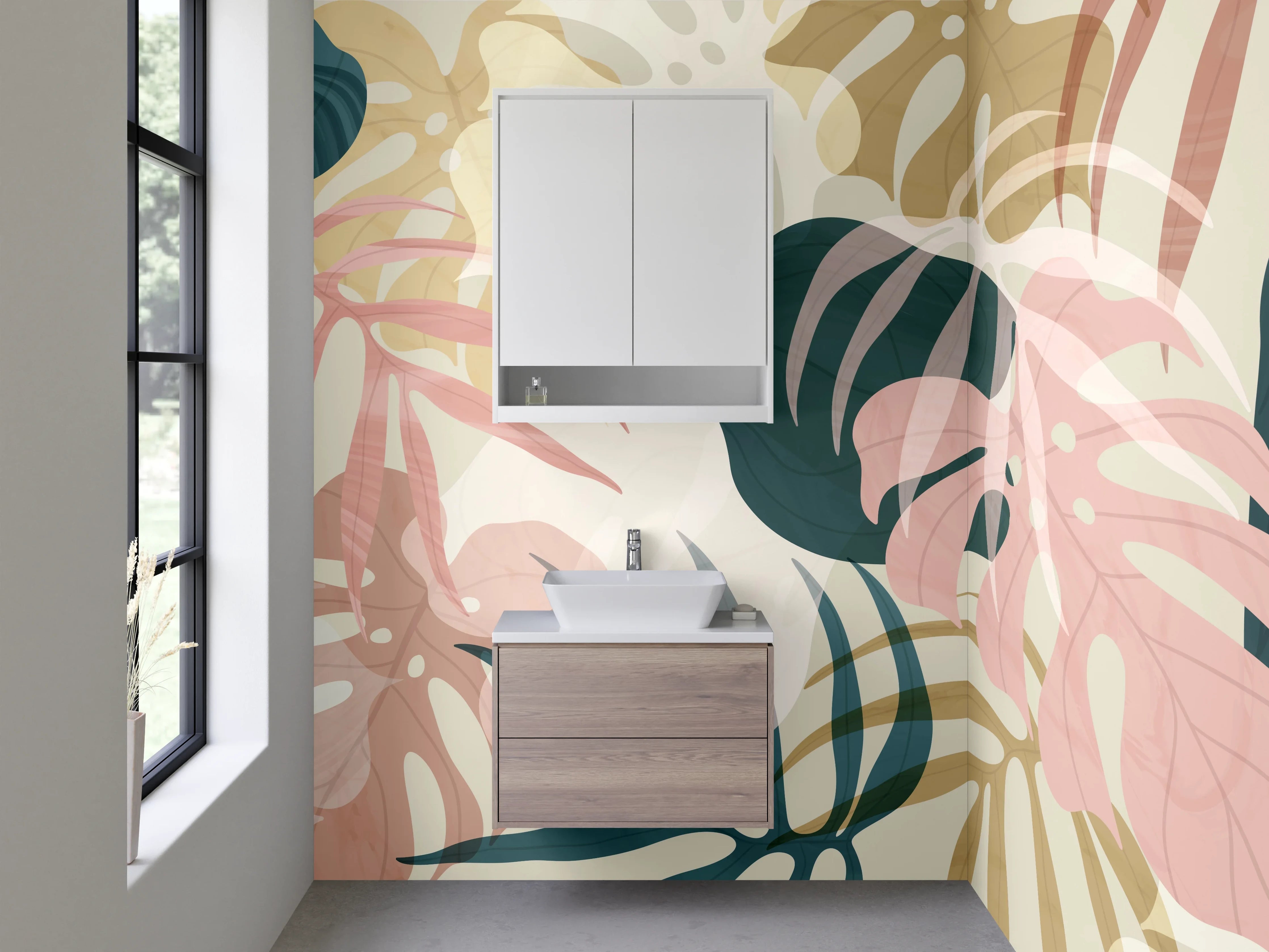 Waschbecken-Rückwand - Monstera Blätter Aquarell Design