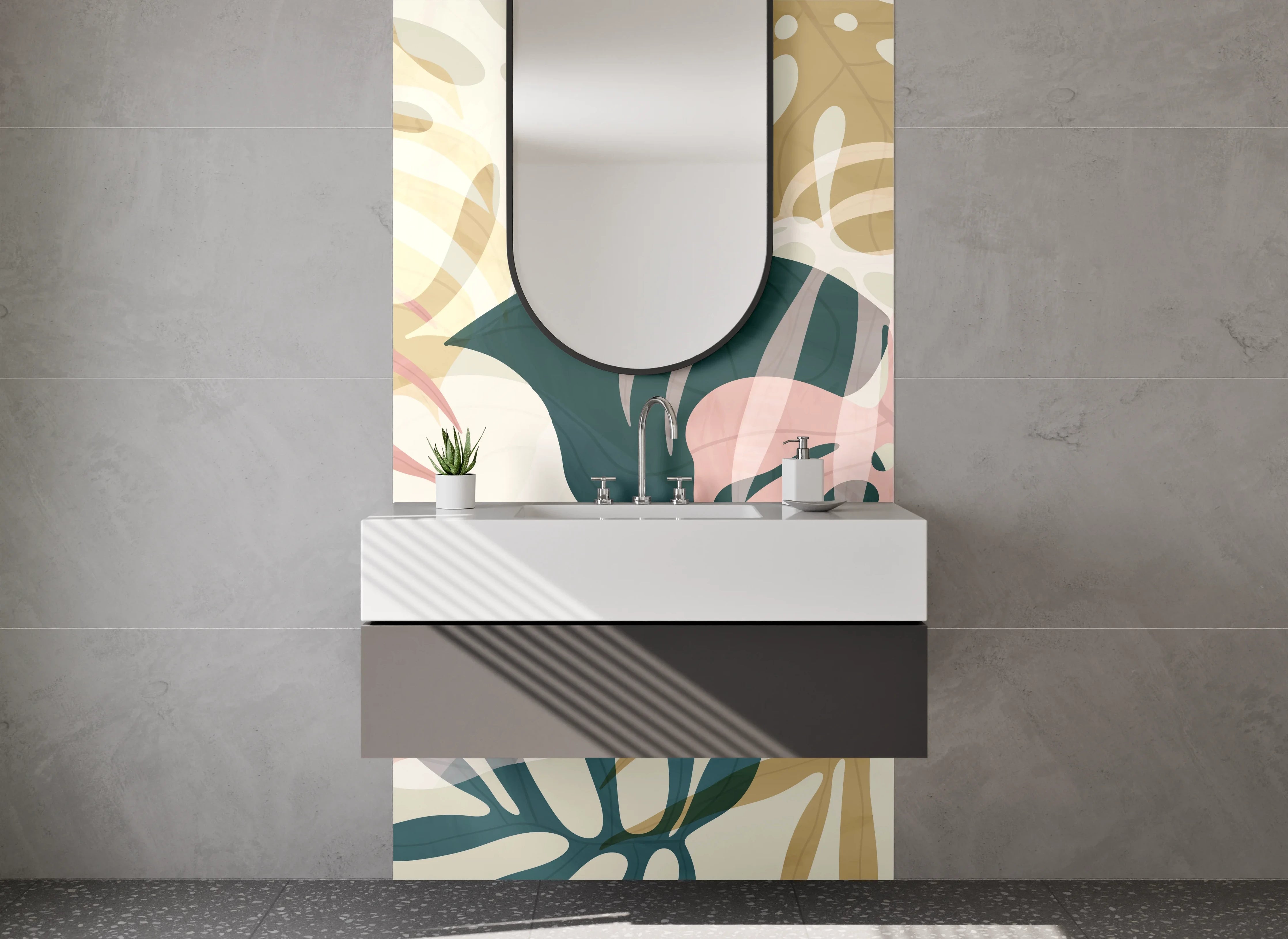 Waschbecken-Rückwand - Monstera Blätter Aquarell Design