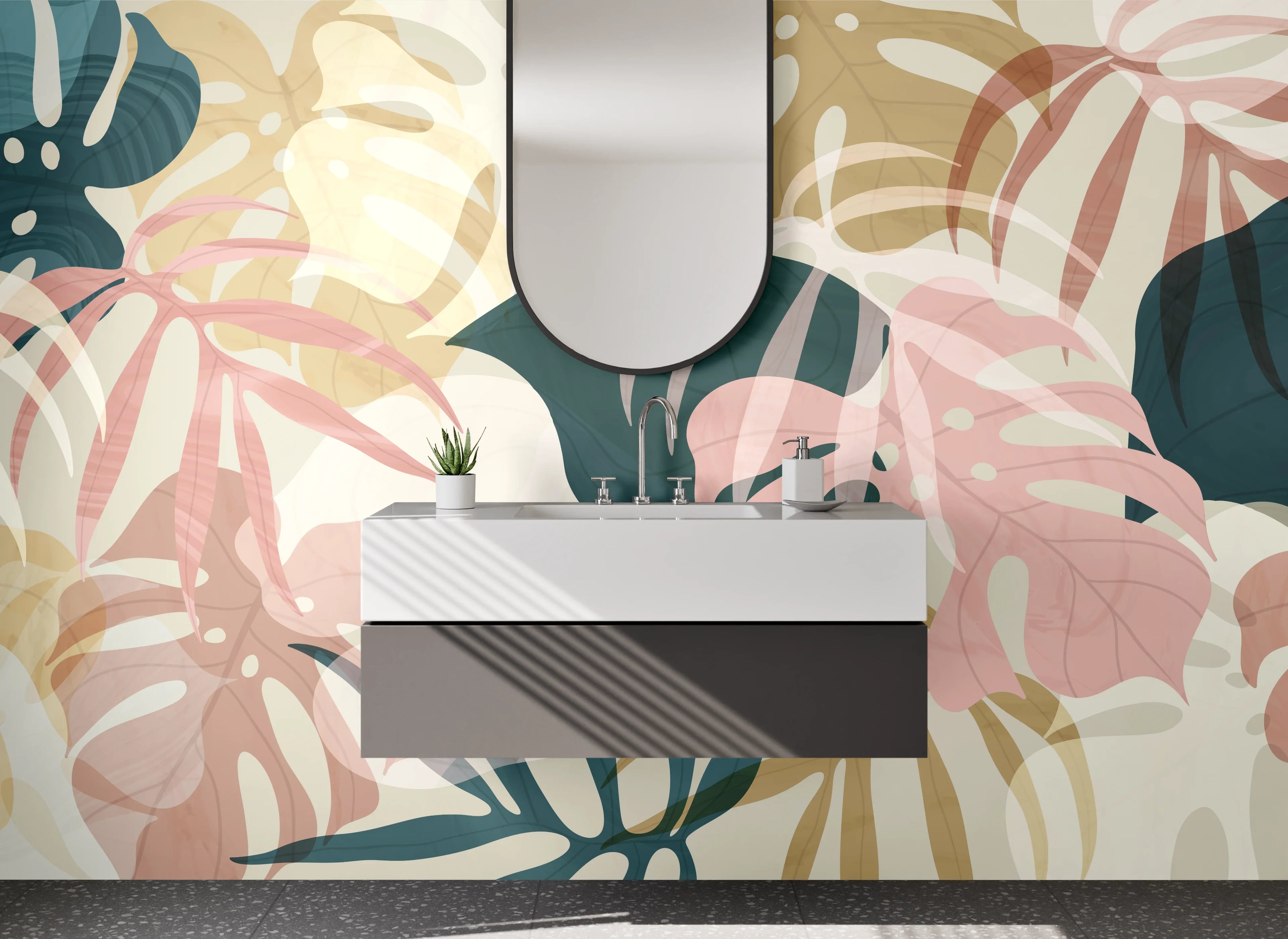 Waschbecken-Rückwand - Monstera Blätter Aquarell Design