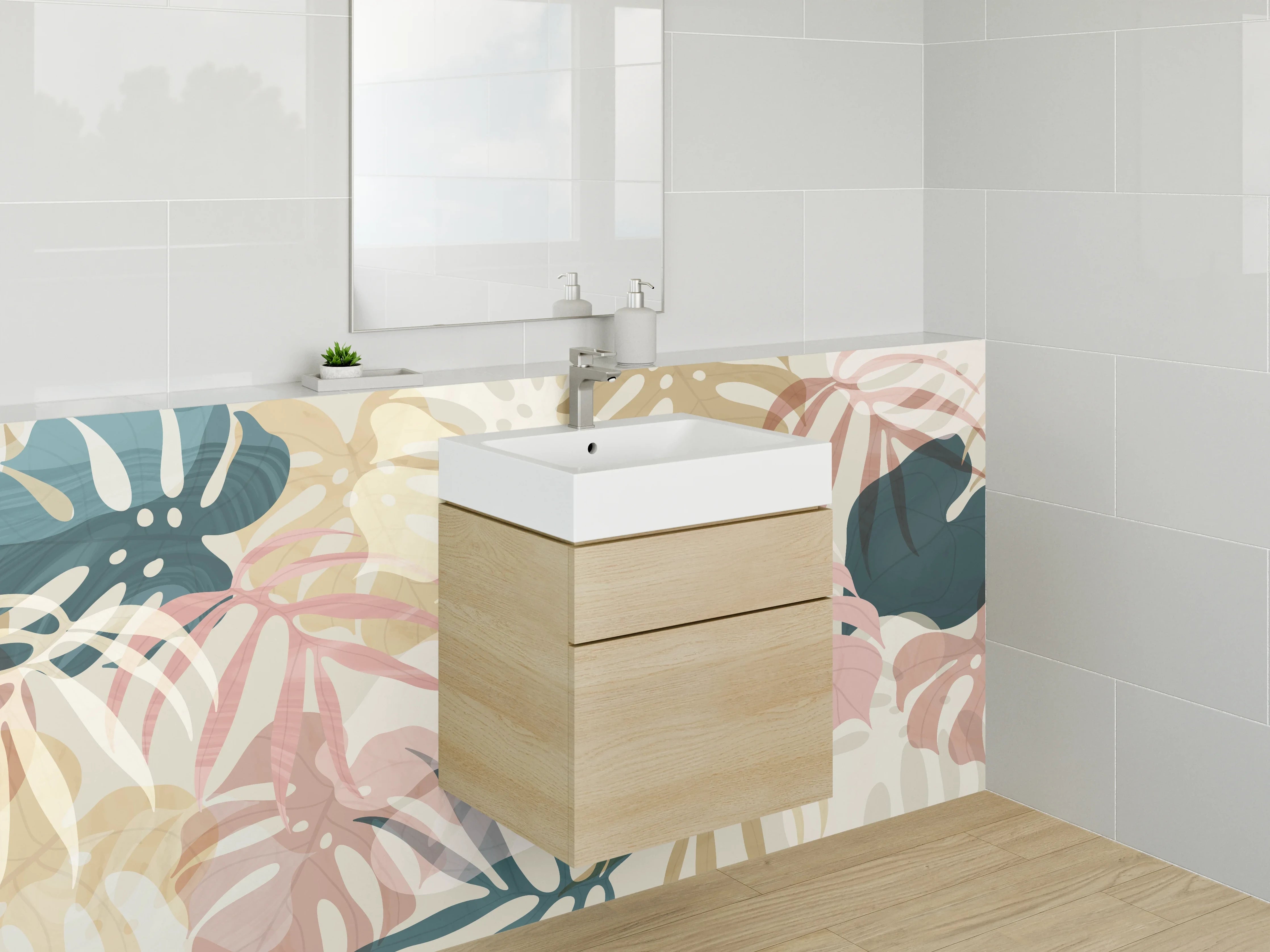 Waschbecken-Rückwand - Monstera Blätter Aquarell Design