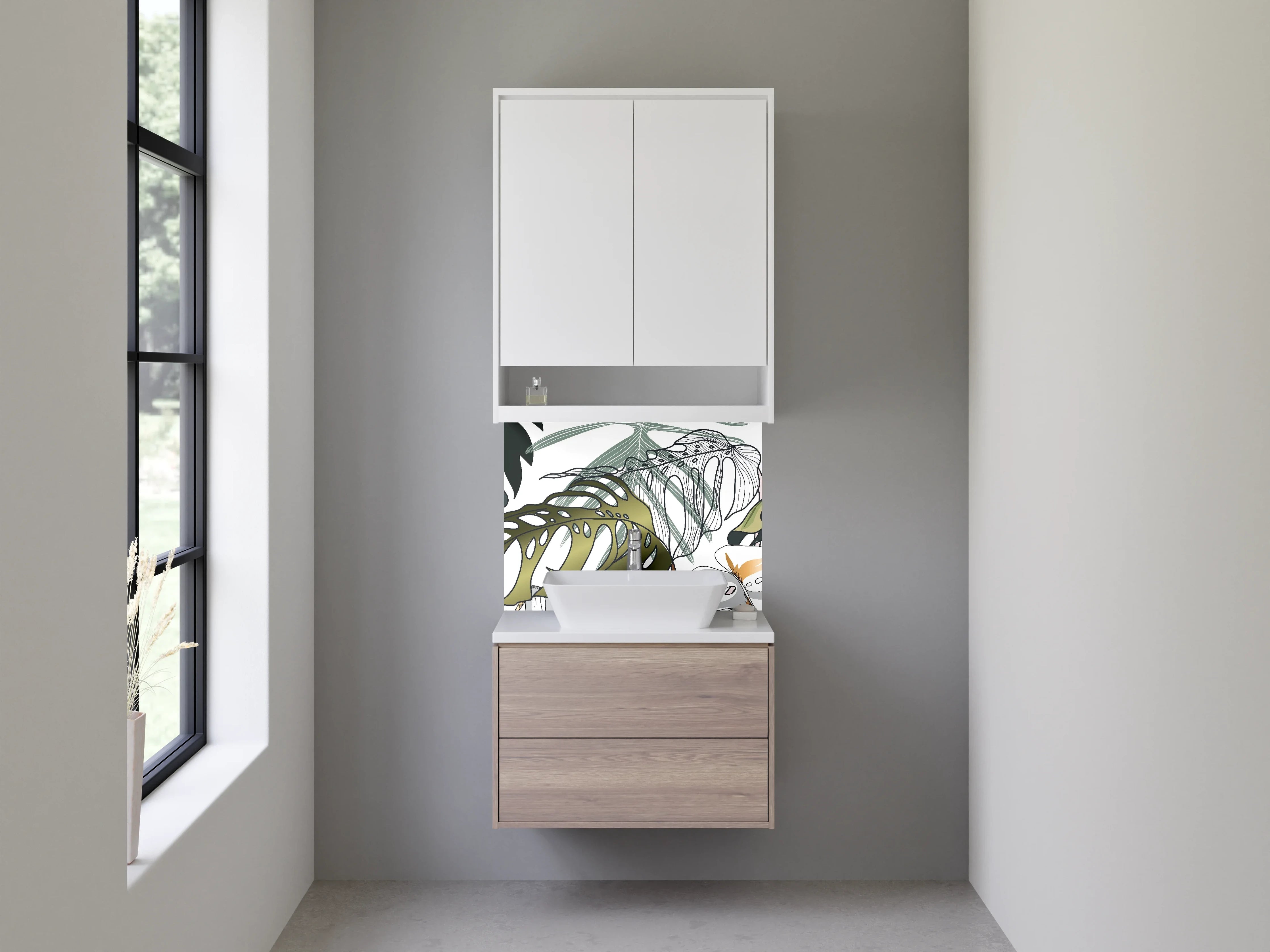Waschbecken-Rückwand - Monstera Blätter Illustration Dschungel