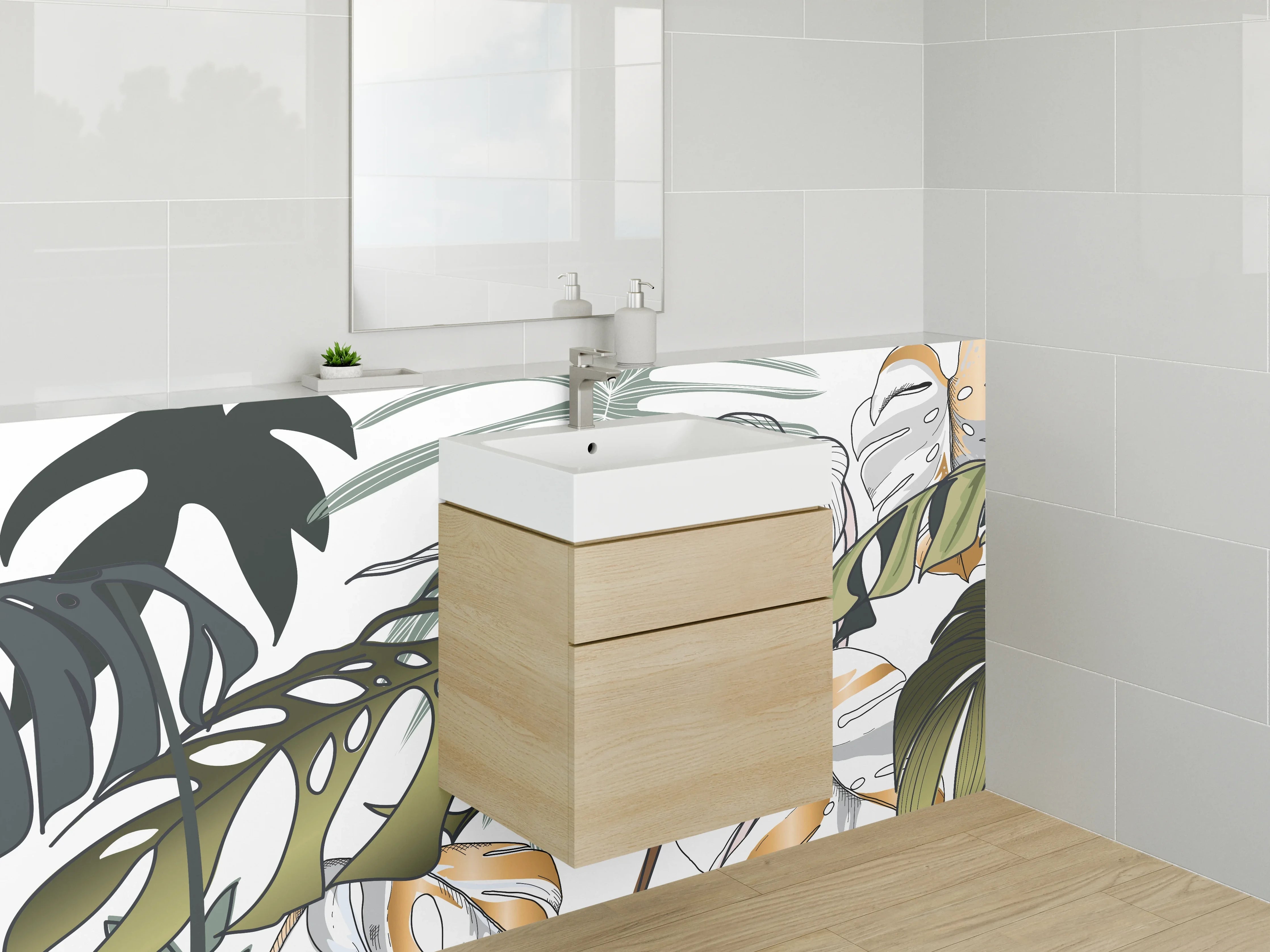 Waschbecken-Rückwand - Monstera Blätter Illustration Dschungel