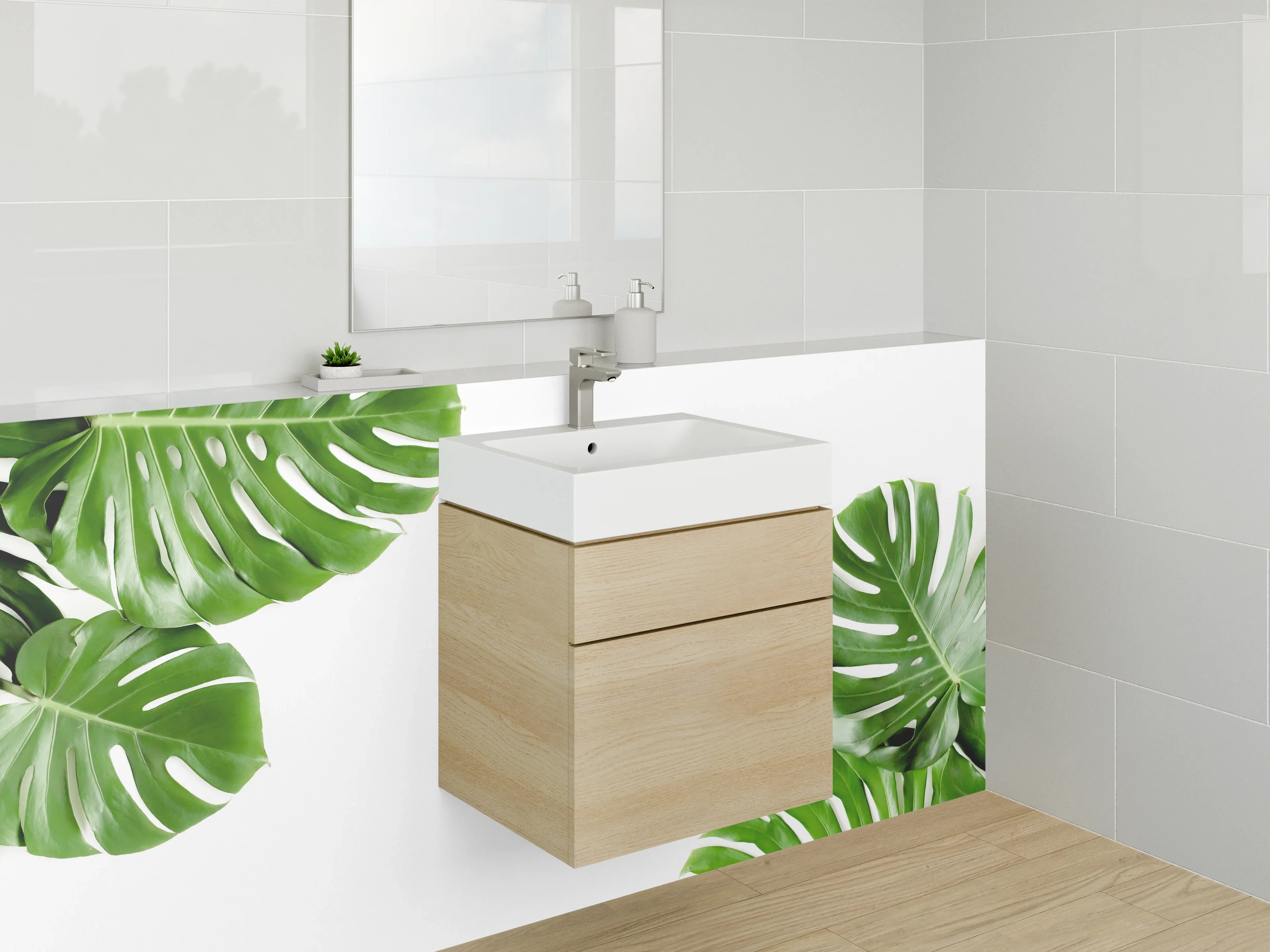 Waschbecken-Rückwand - Monstera Blätter Tropisch Grün