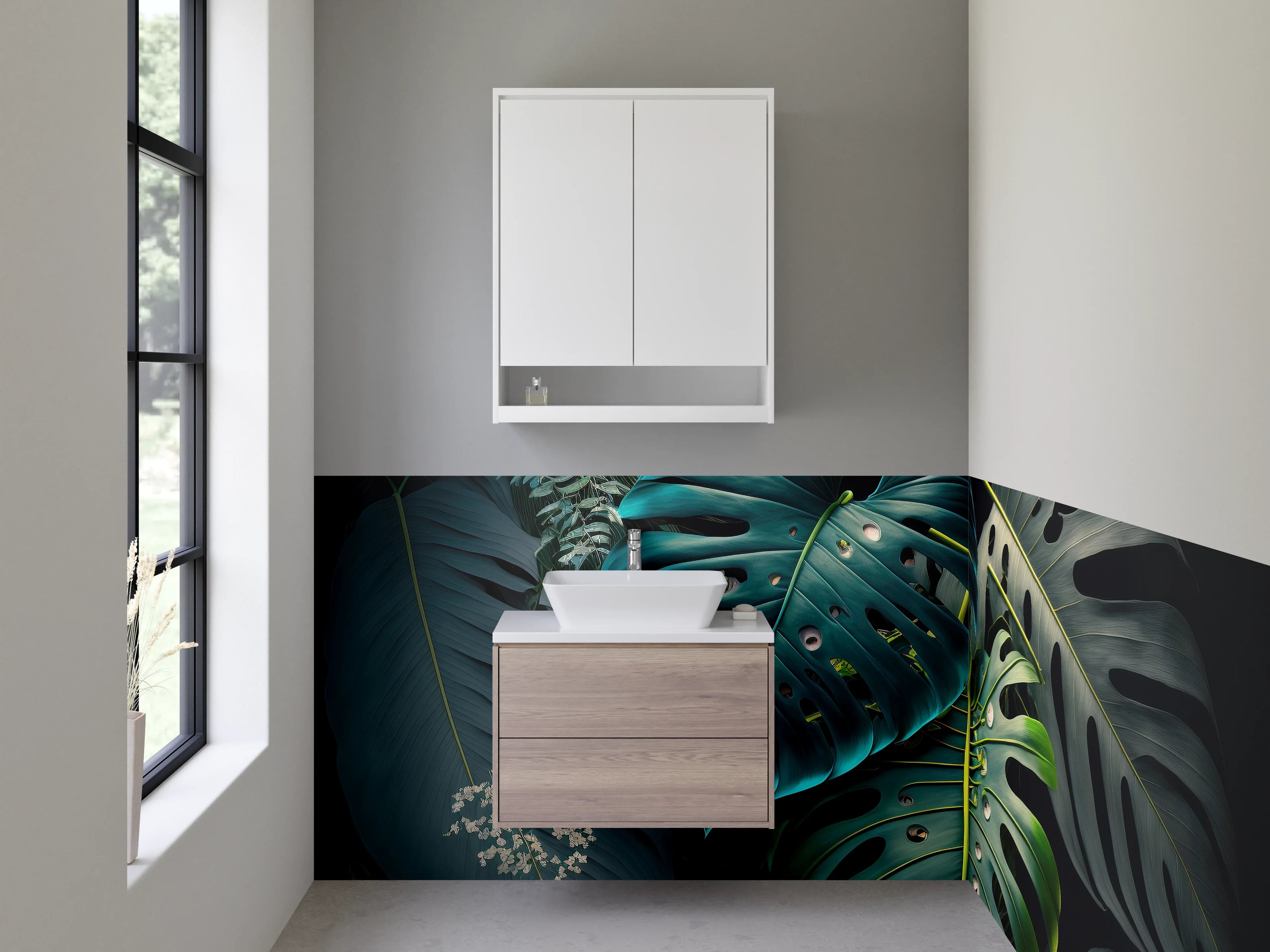 Waschbecken-Rückwand - Monstera Dschungel Blätter Kunst