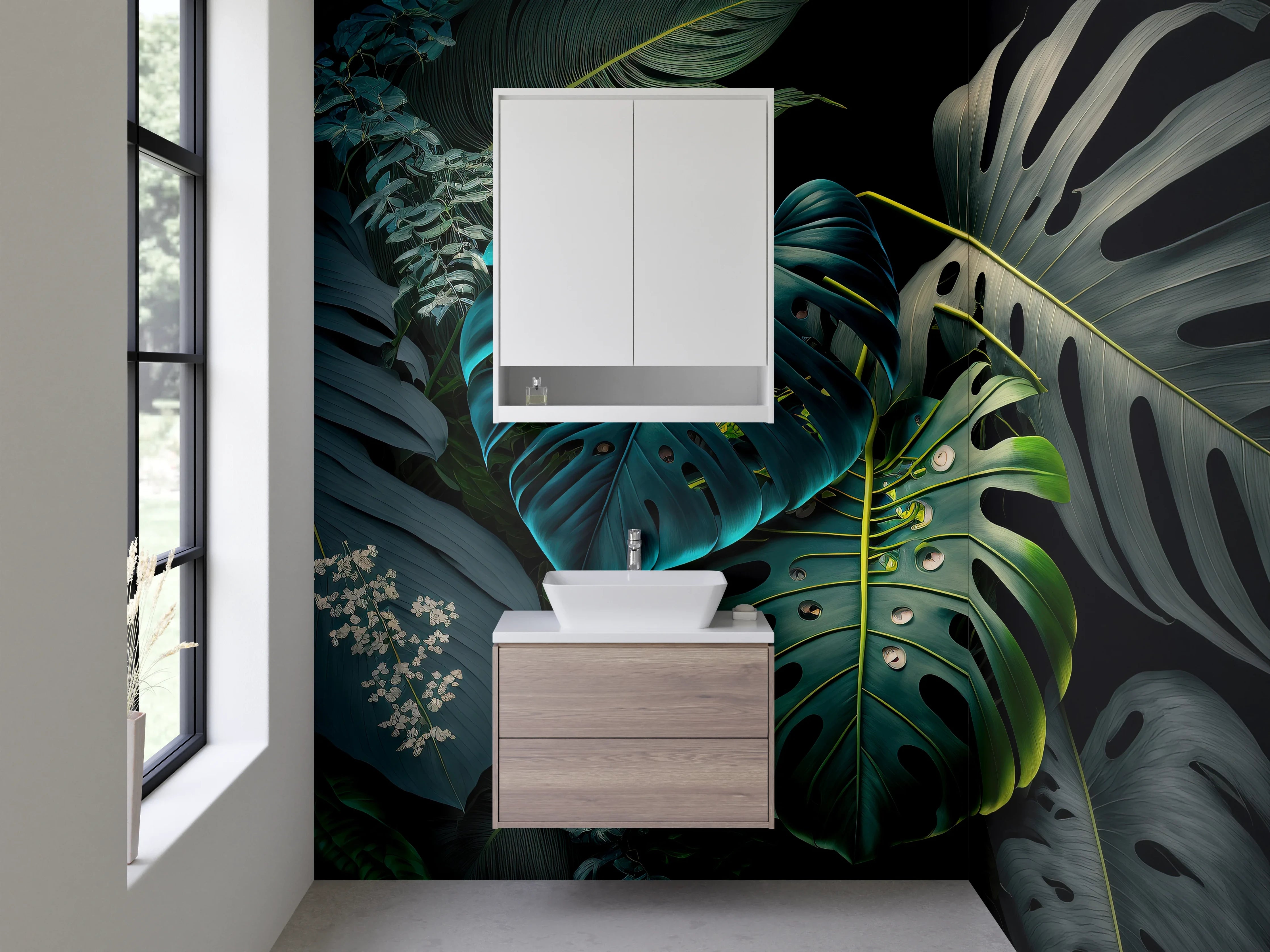 Waschbecken-Rückwand - Monstera Dschungel Blätter Kunst