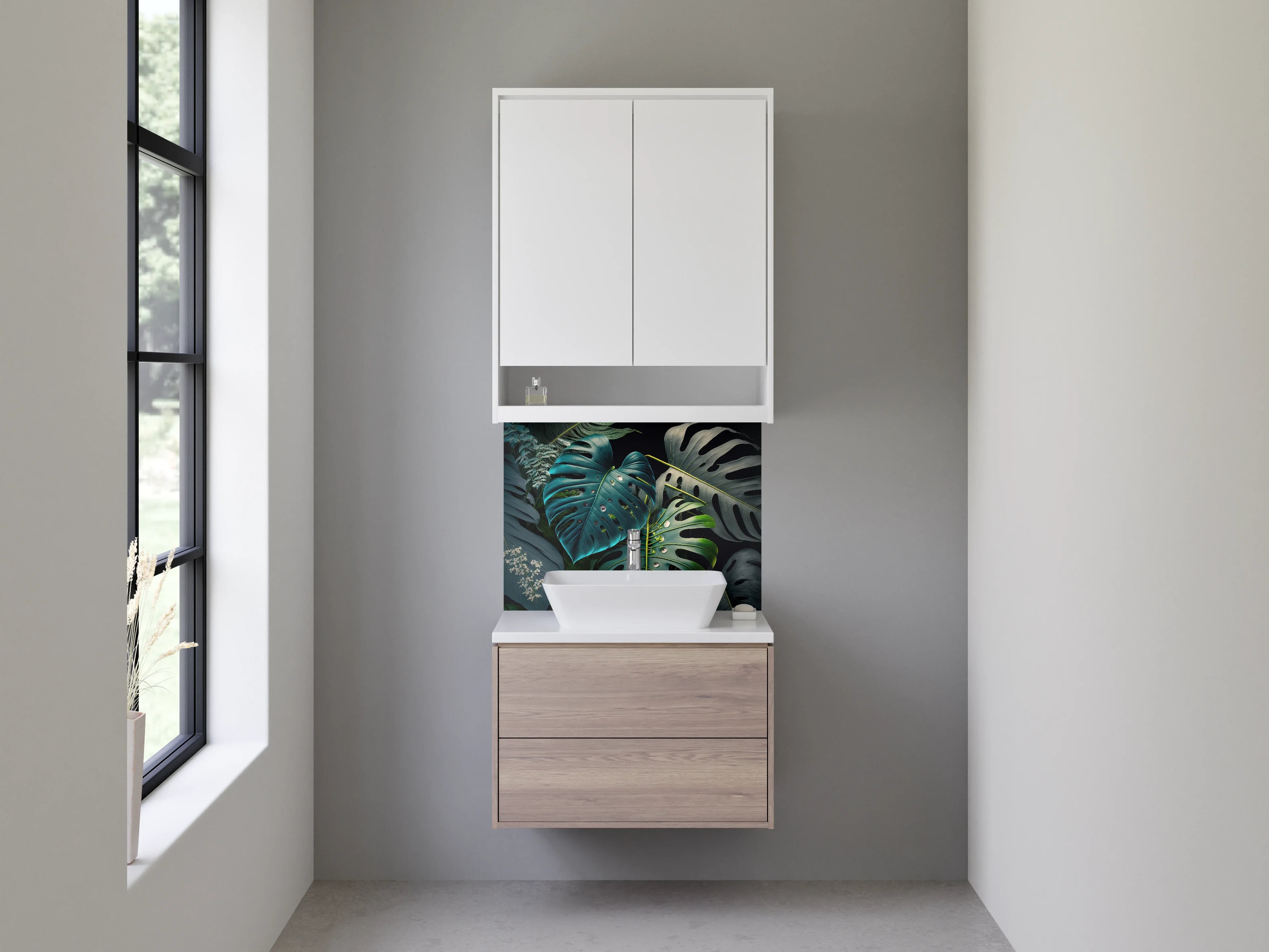 Waschbecken-Rückwand - Monstera Dschungel Blätter Kunst