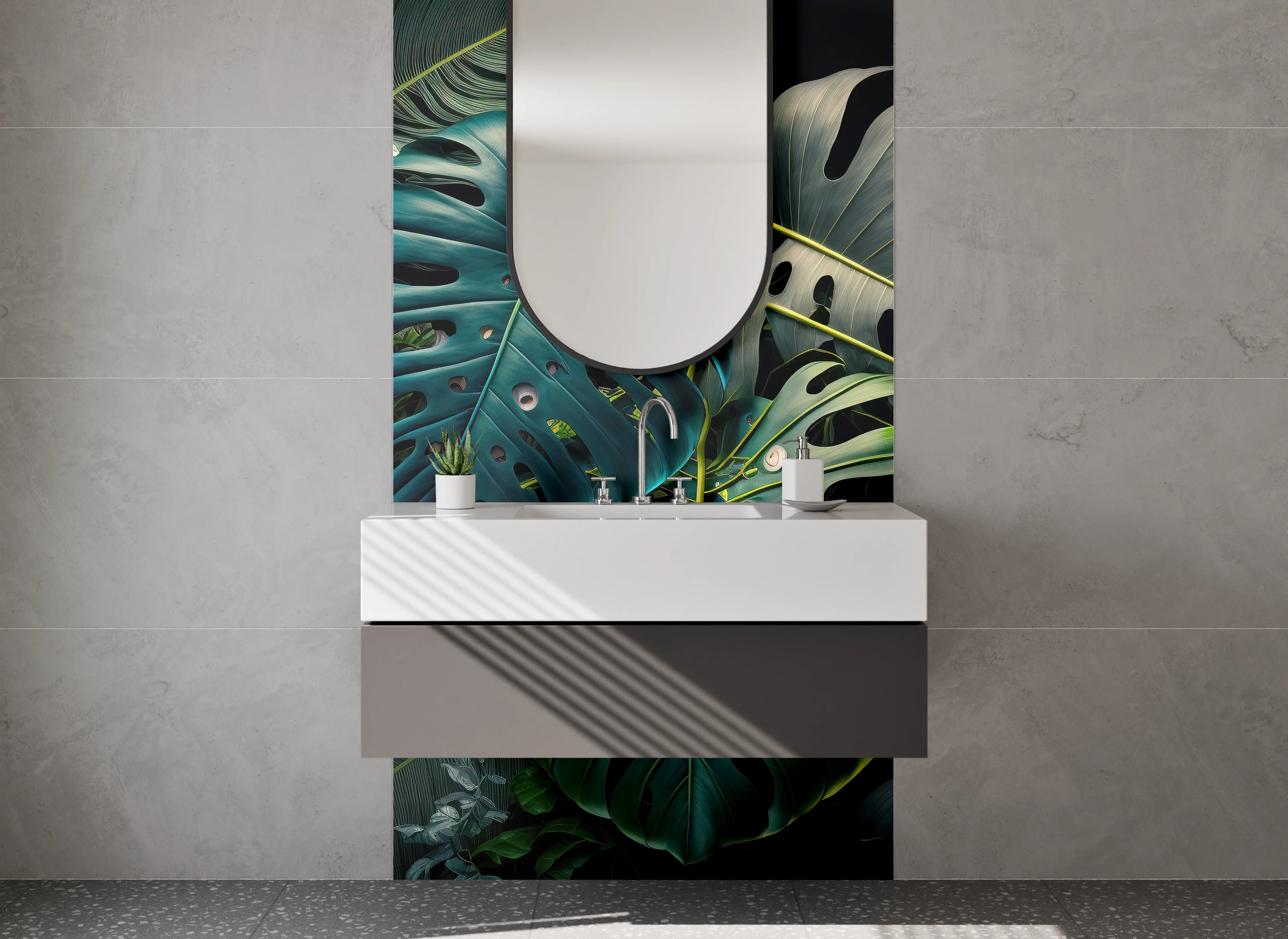Waschbecken-Rückwand - Monstera Dschungel Blätter Kunst