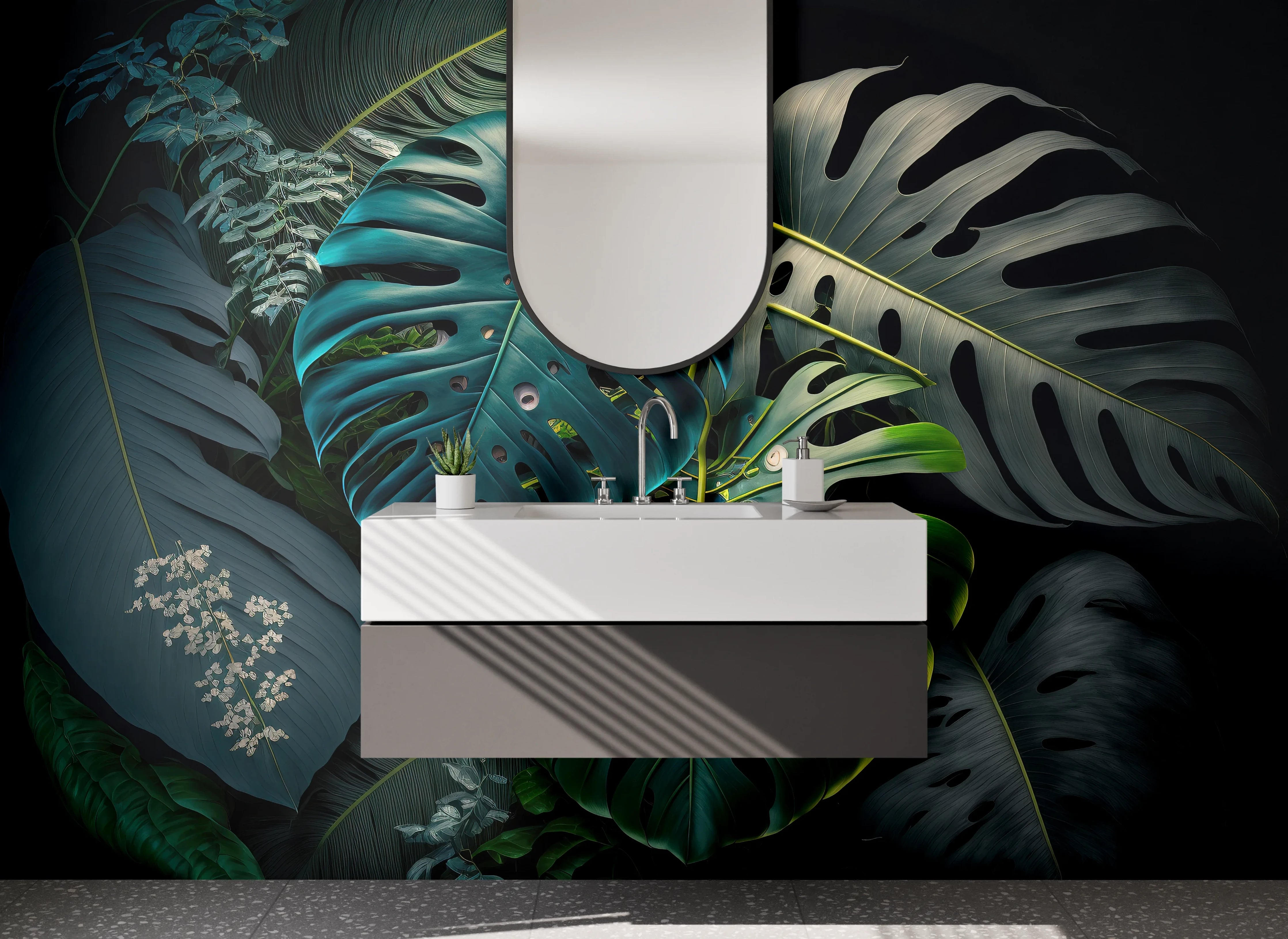 Waschbecken-Rückwand - Monstera Dschungel Blätter Kunst