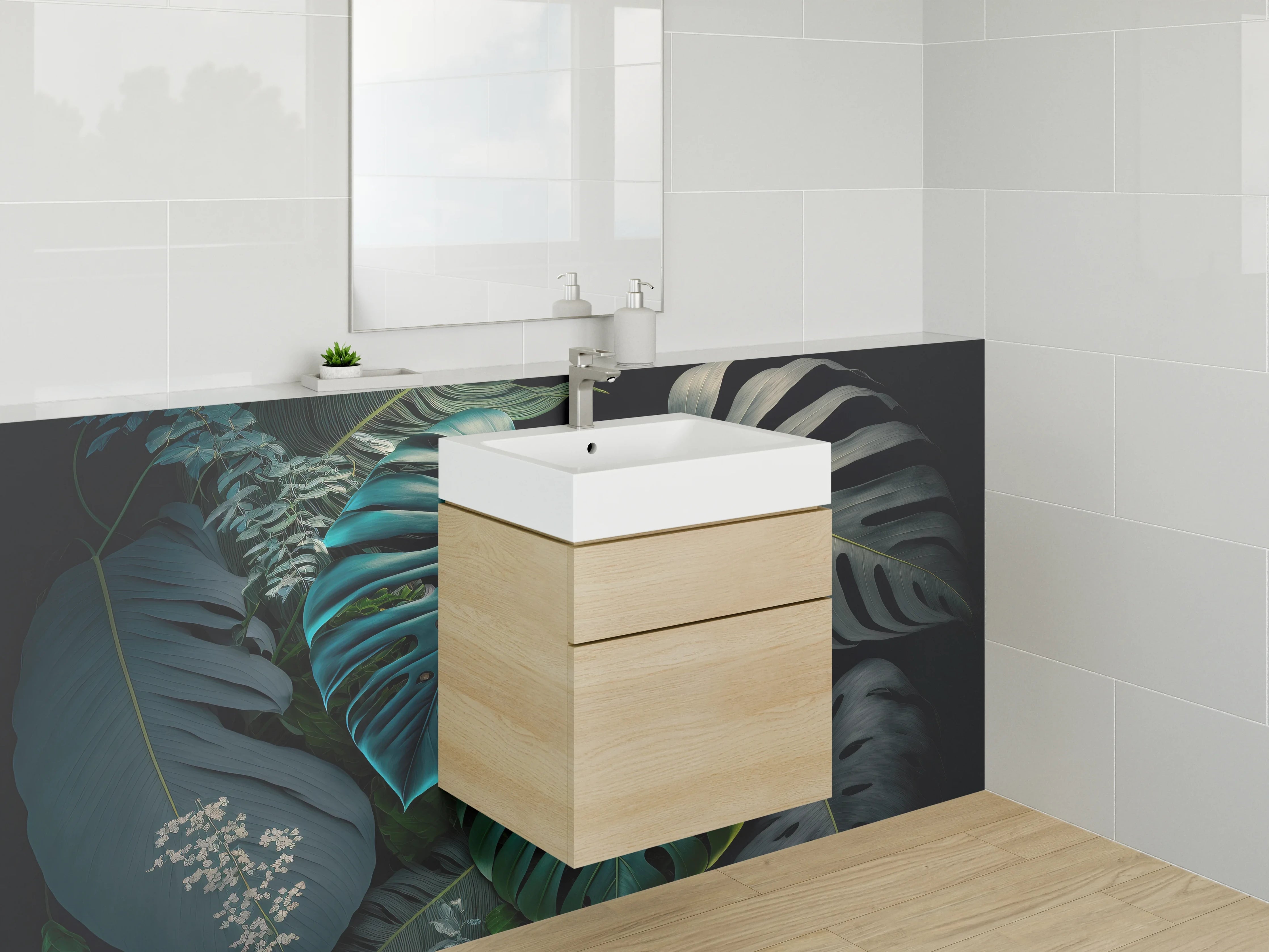 Waschbecken-Rückwand - Monstera Dschungel Blätter Kunst